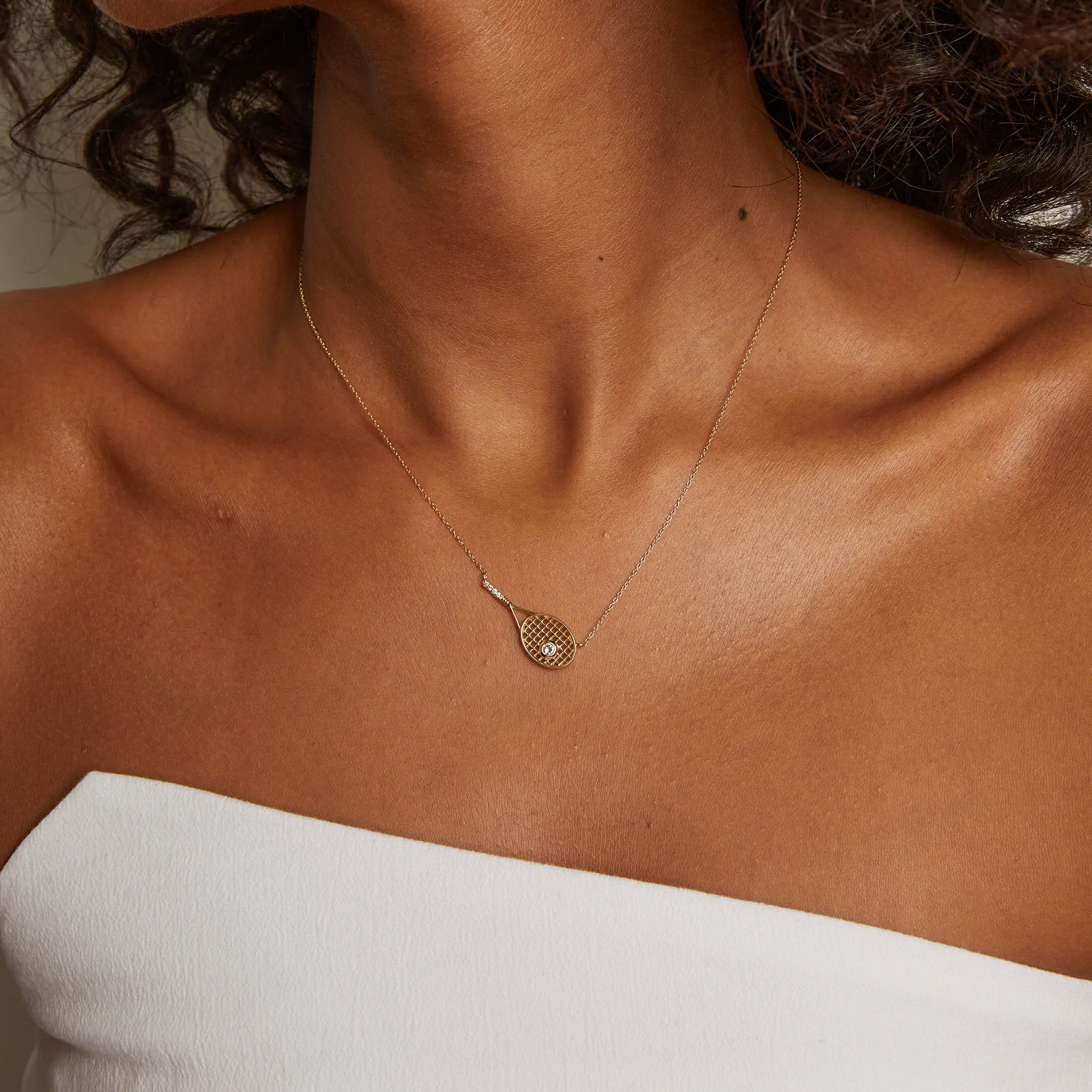 Lab Grown White Sapphire Tennis Racket Necklace sold by Aurate product image thumbnail 3