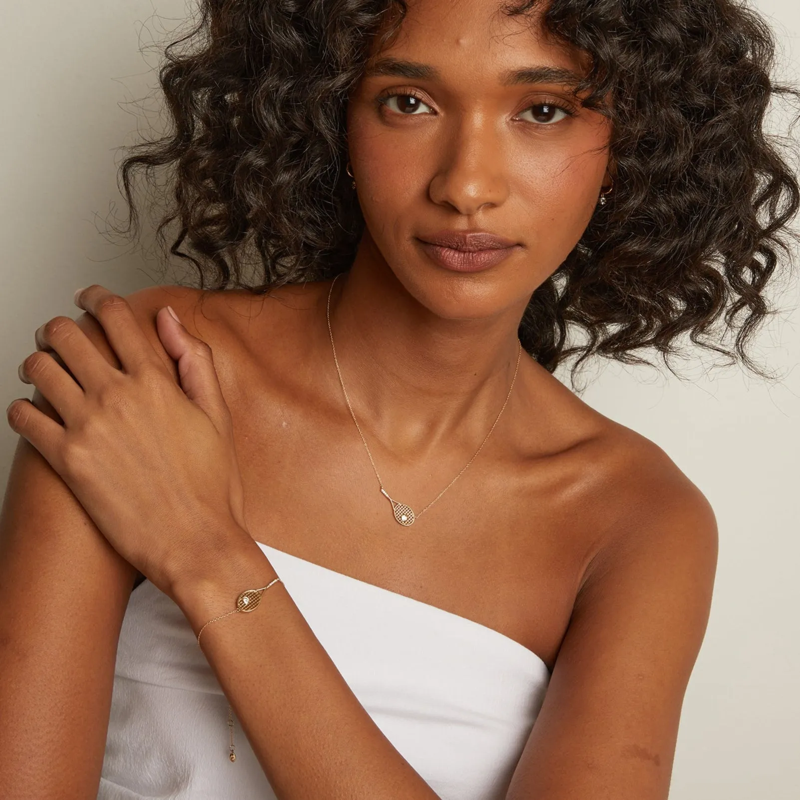 Lab Grown White Sapphire Tennis Racket Necklace sold by Aurate product image thumbnail 4