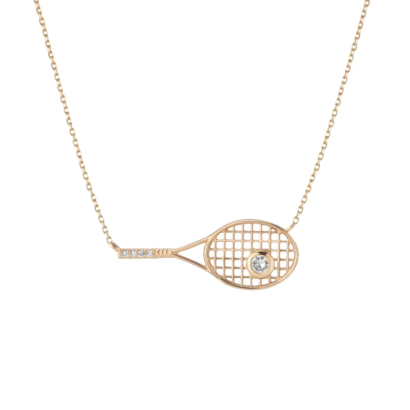 Lab Grown White Sapphire Tennis Racket Necklace sold by Aurate