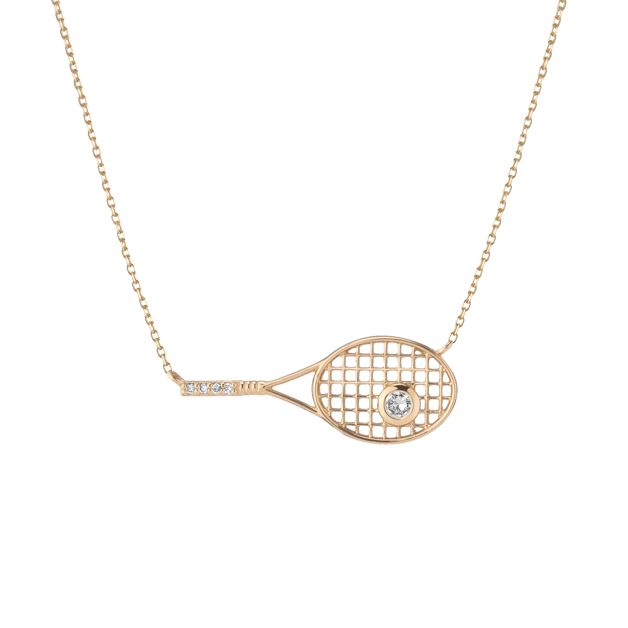 Lab Grown White Sapphire Tennis Racket Necklace sold by Aurate