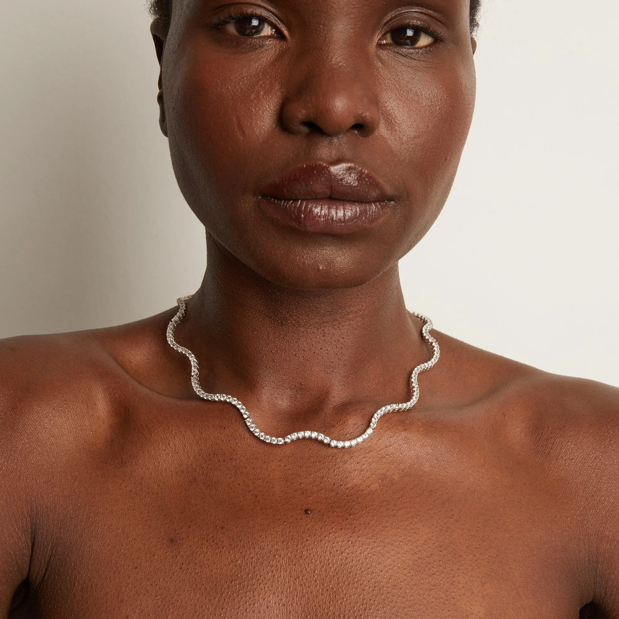 Lab Grown White Sapphire Wave Tennis Set sold by Aurate product image thumbnail 3