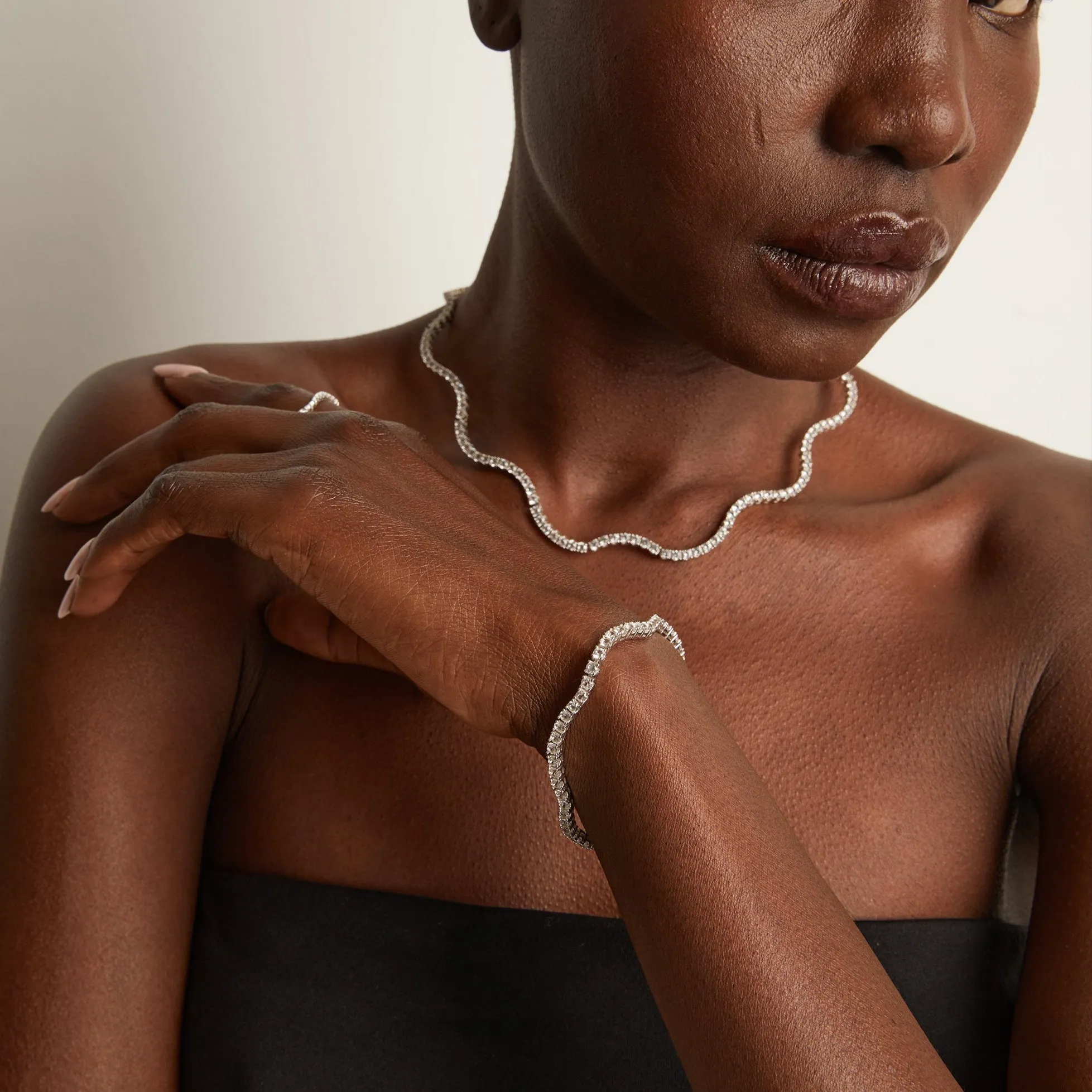 Lab Grown White Sapphire Wave Tennis Set sold by Aurate product image thumbnail 4