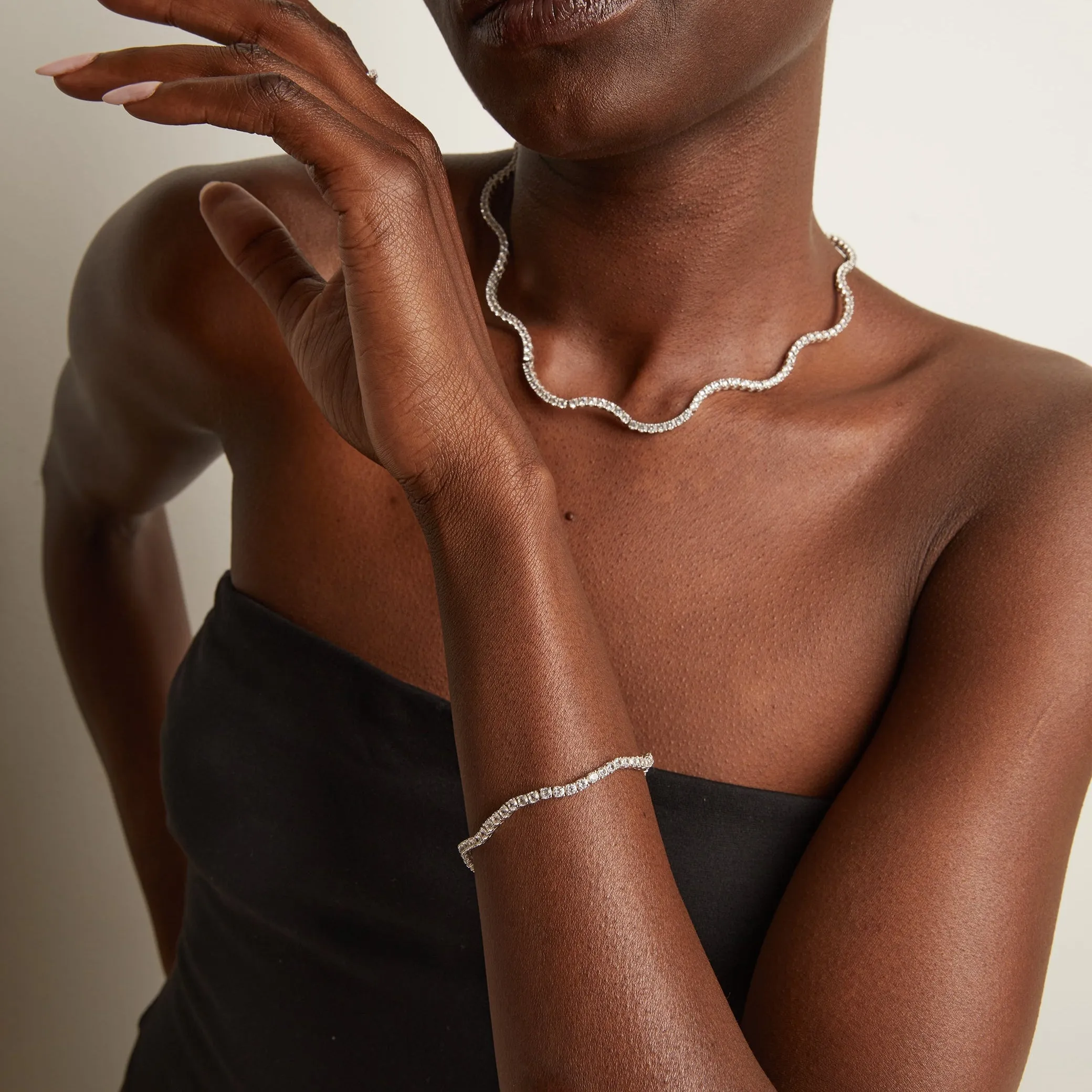 Lab Grown White Sapphire Wave Tennis Set sold by Aurate product image thumbnail 5