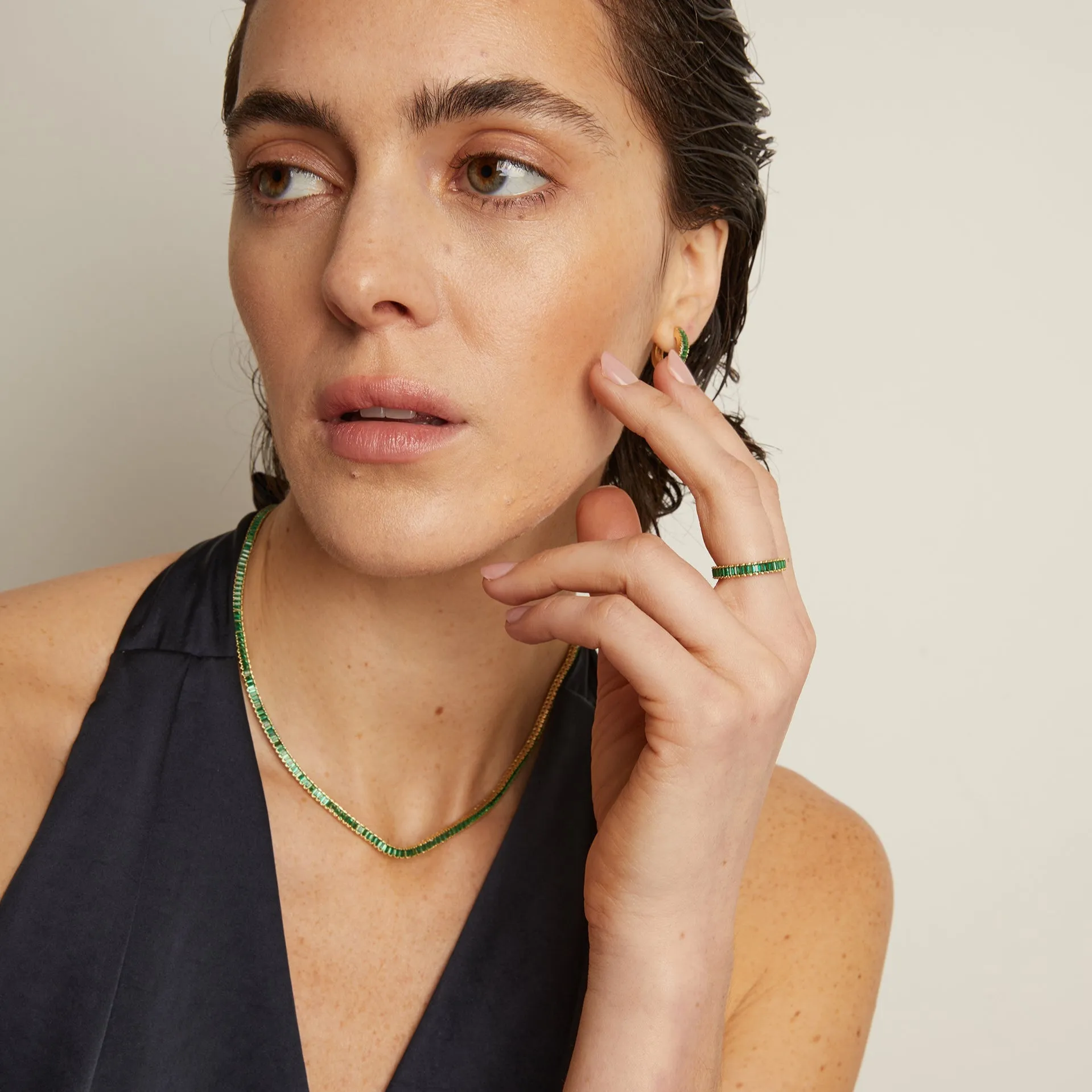 Lab Grown Green Emerald Baguette Set sold by Aurate product image thumbnail 3