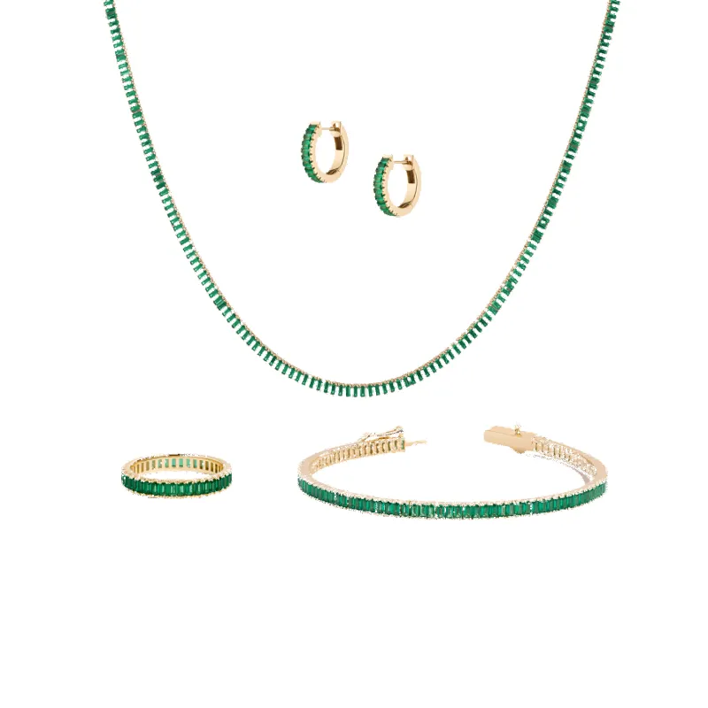 Lab Grown Green Emerald Baguette Set sold by Aurate