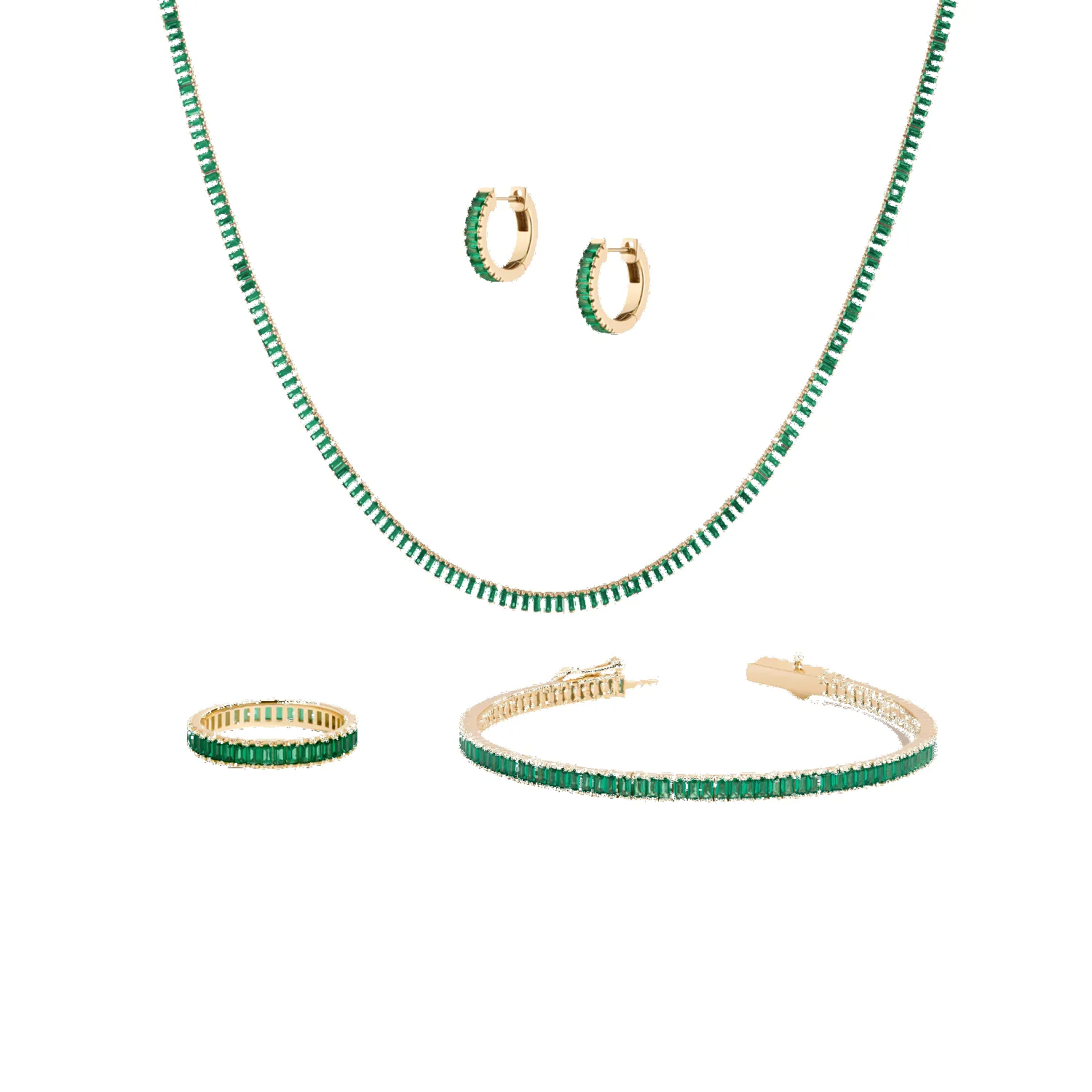 Lab Grown Green Emerald Baguette Set sold by Aurate
