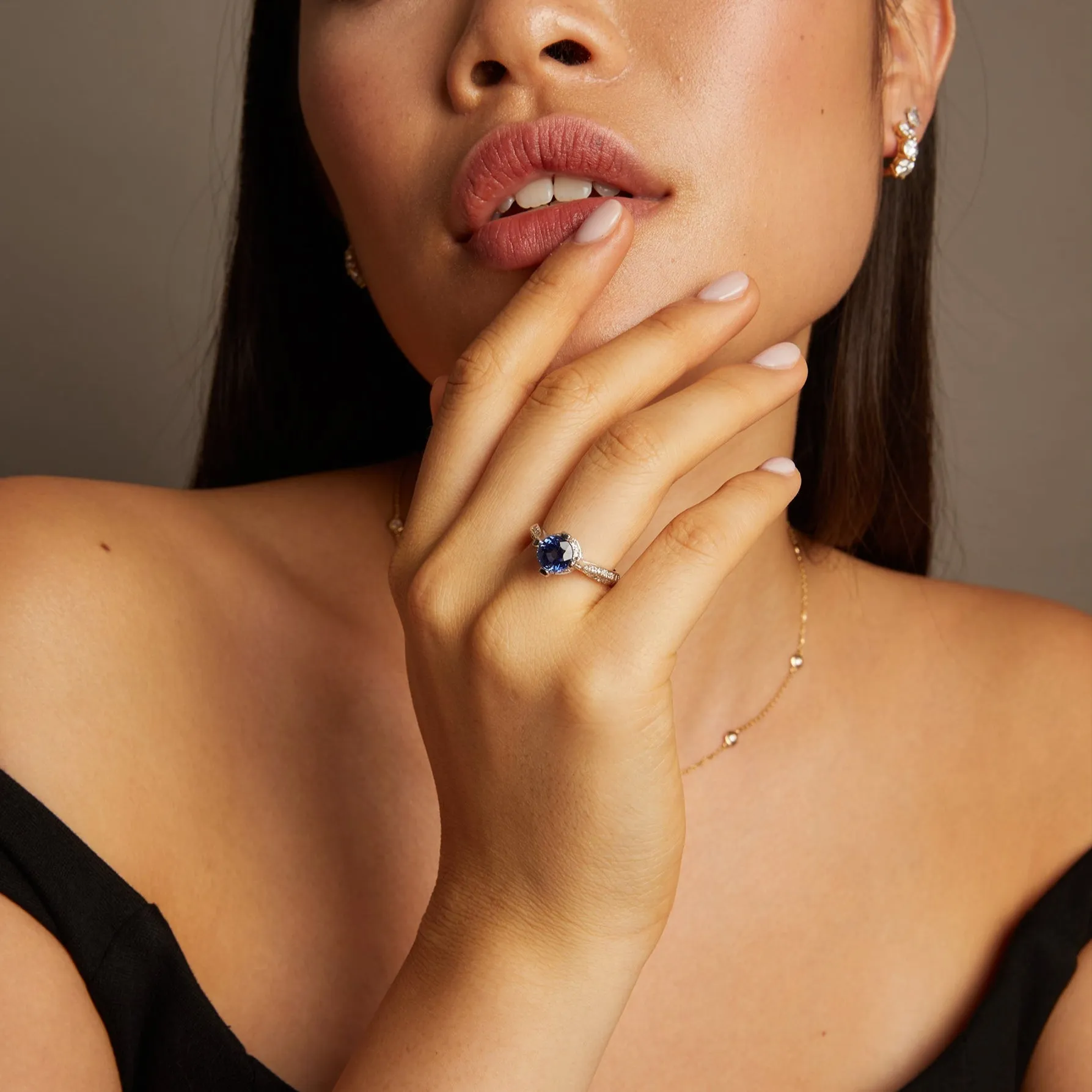 Vintage Royal Blue Sapphire and Diamond Ring sold by Aurate product image thumbnail 5