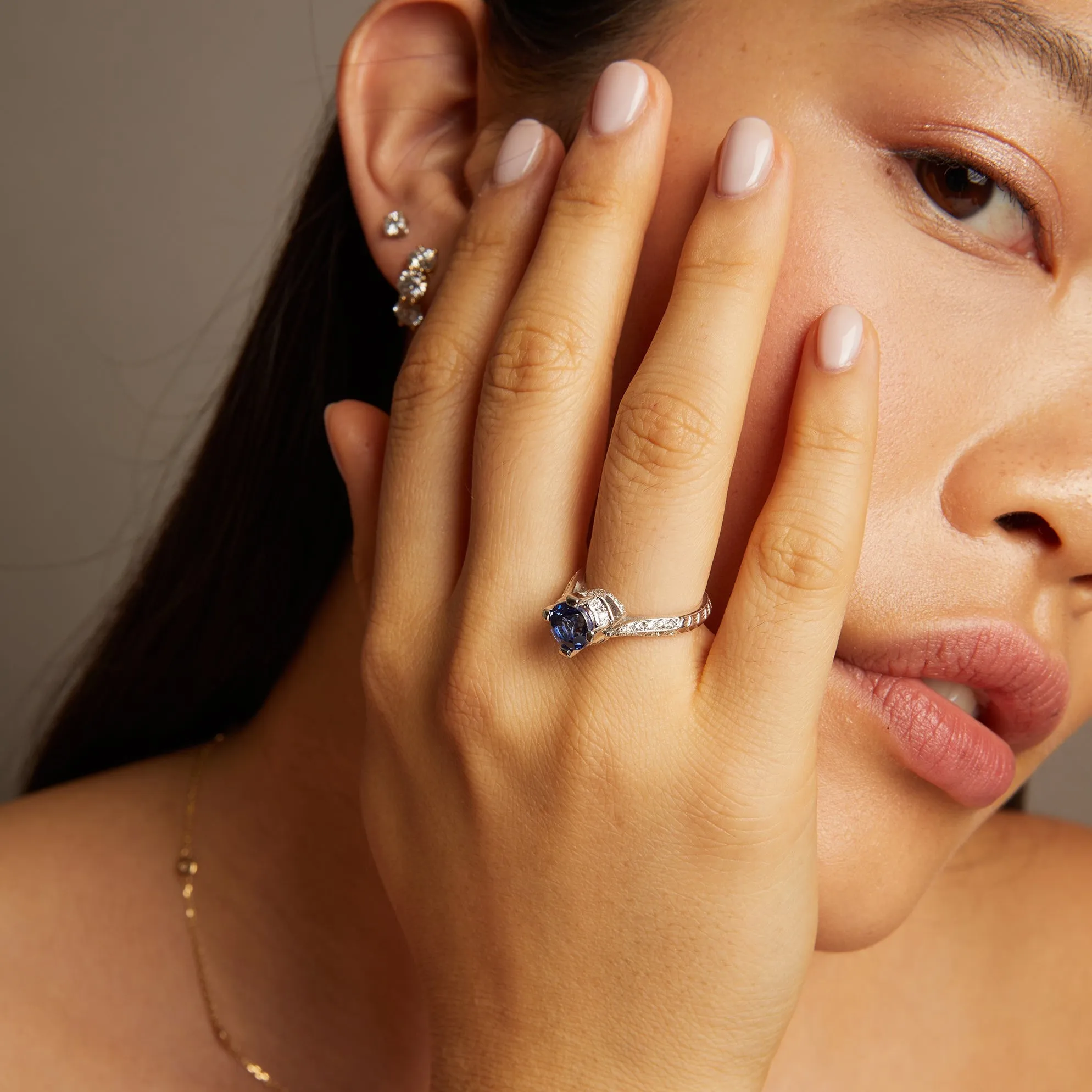 Vintage Royal Blue Sapphire and Diamond Ring sold by Aurate product image thumbnail 2