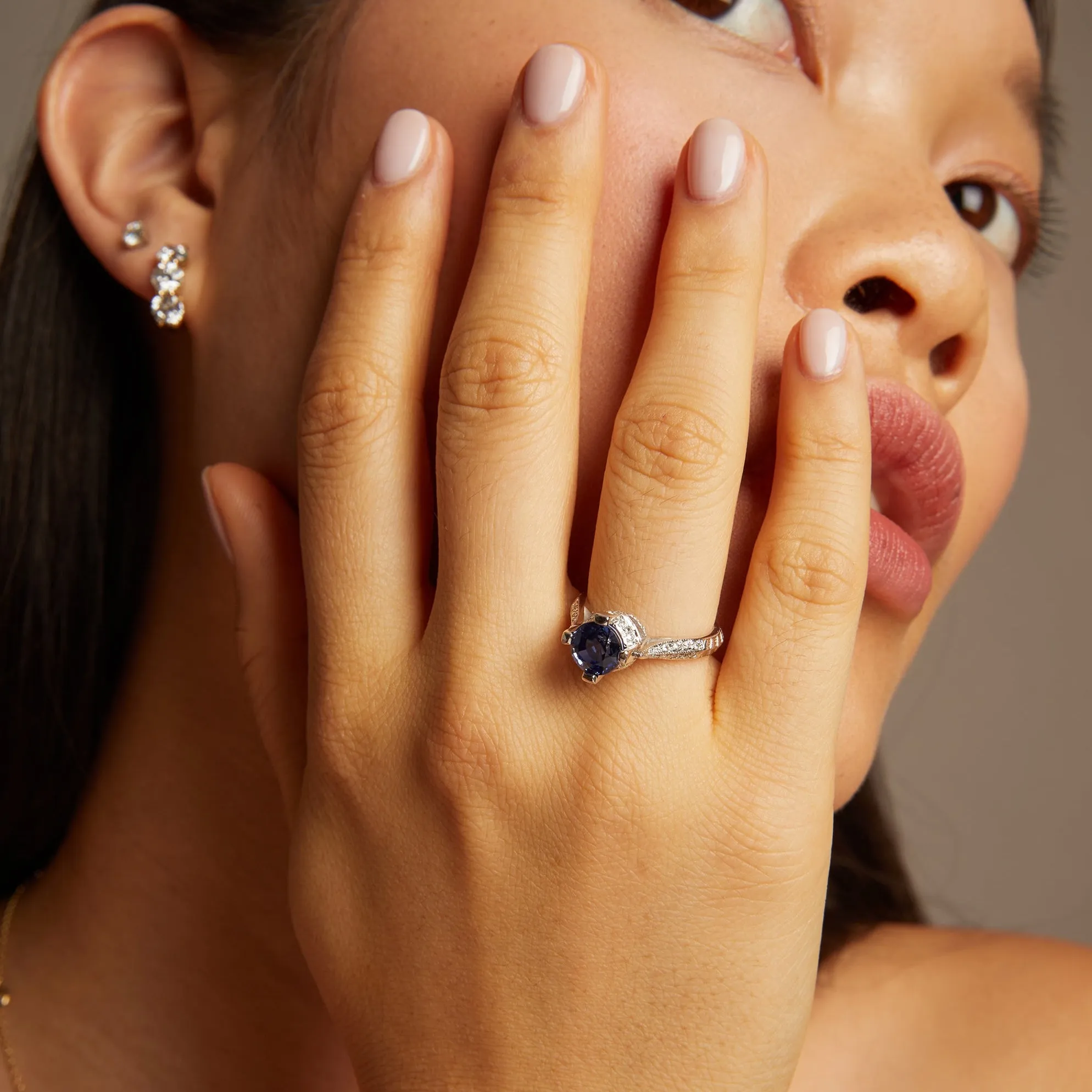 Vintage Royal Blue Sapphire and Diamond Ring sold by Aurate product image thumbnail 3