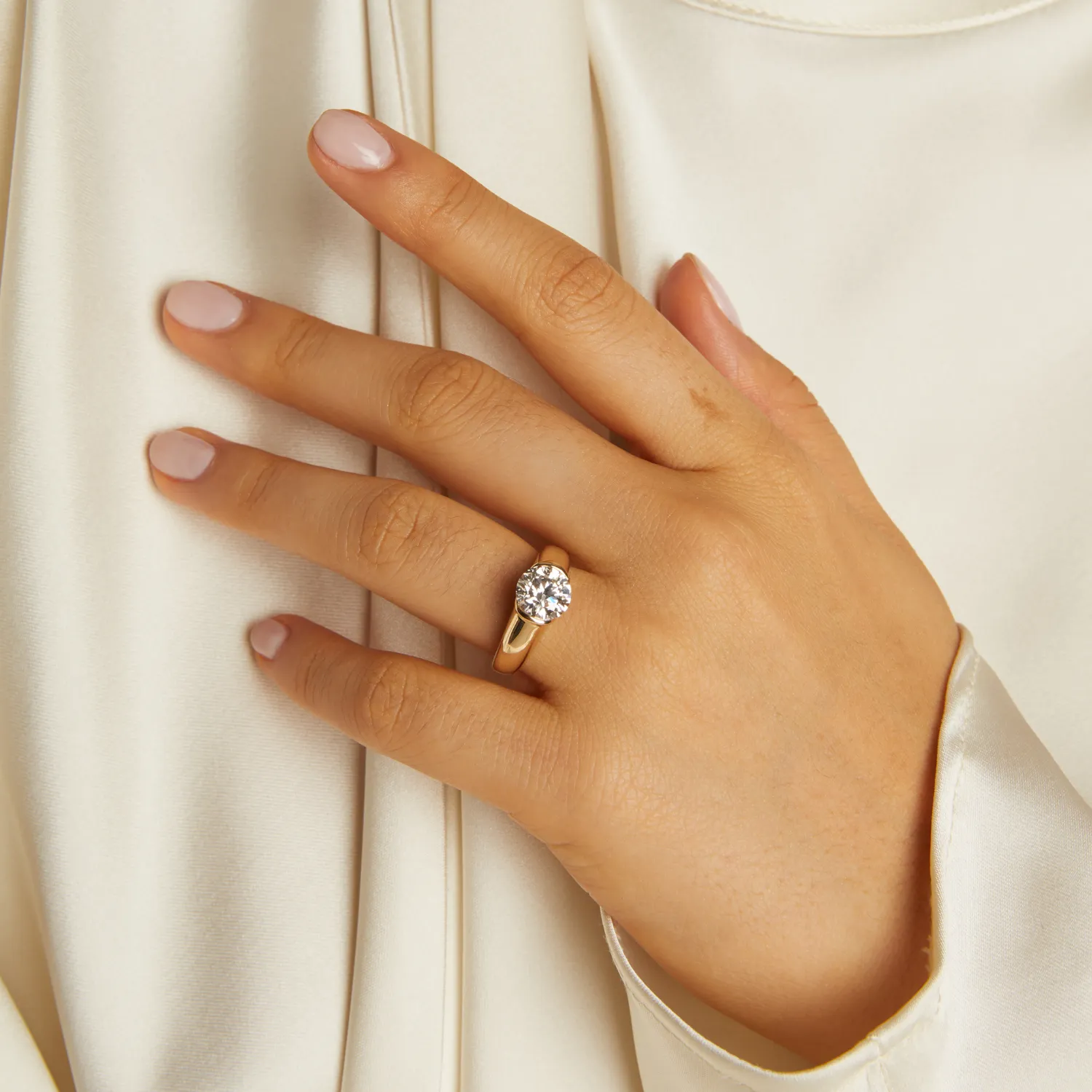 2ct Round Lab Grown Diamond Floating Signet Ring sold by Aurate product image thumbnail 5