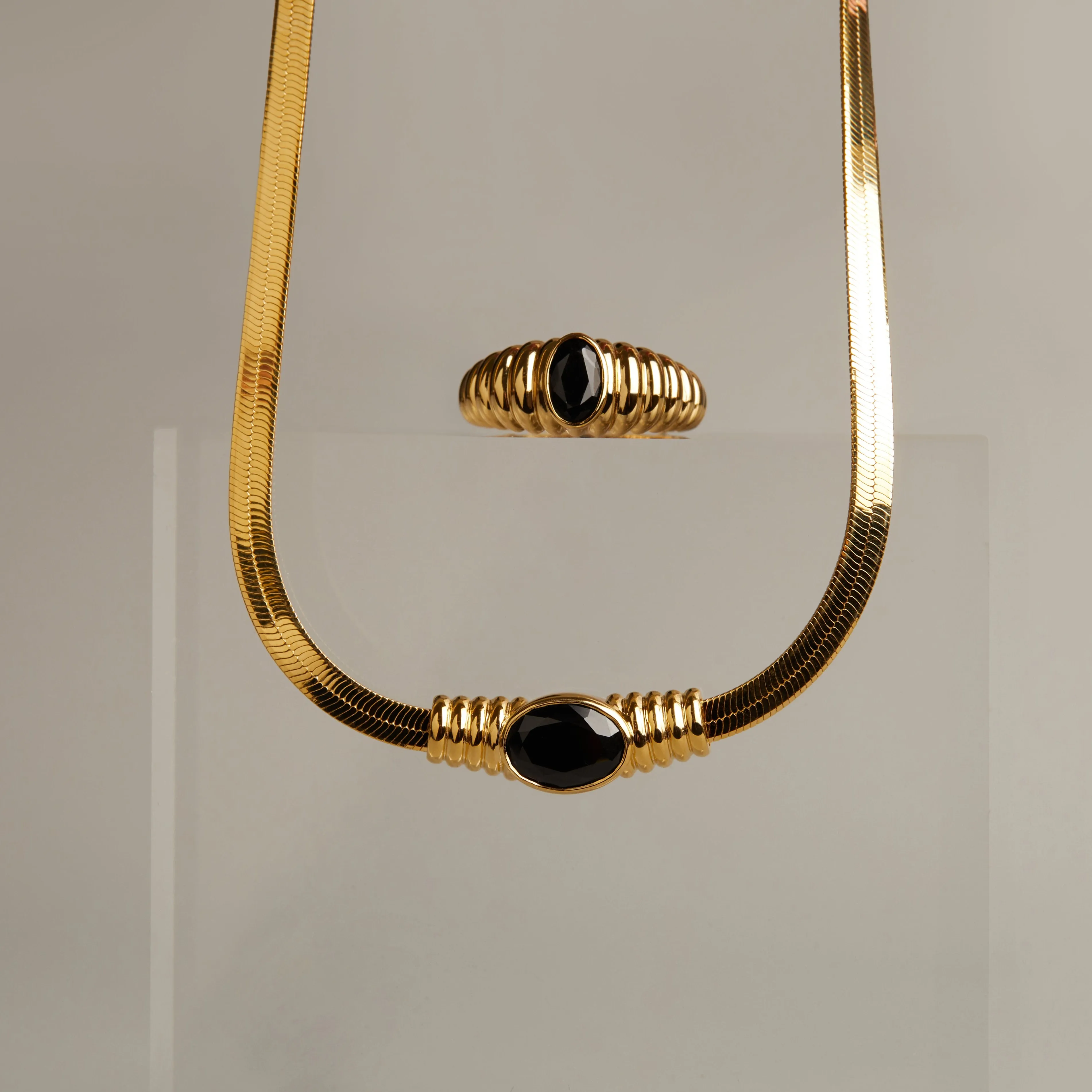 Lab Grown Black Sapphire Art Deco Herringbone Necklace sold by Aurate product image thumbnail 2