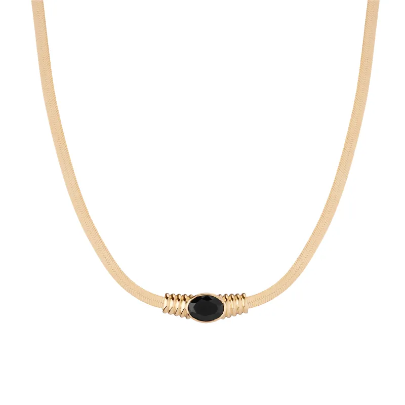 Lab Grown Black Sapphire Art Deco Herringbone Necklace sold by Aurate