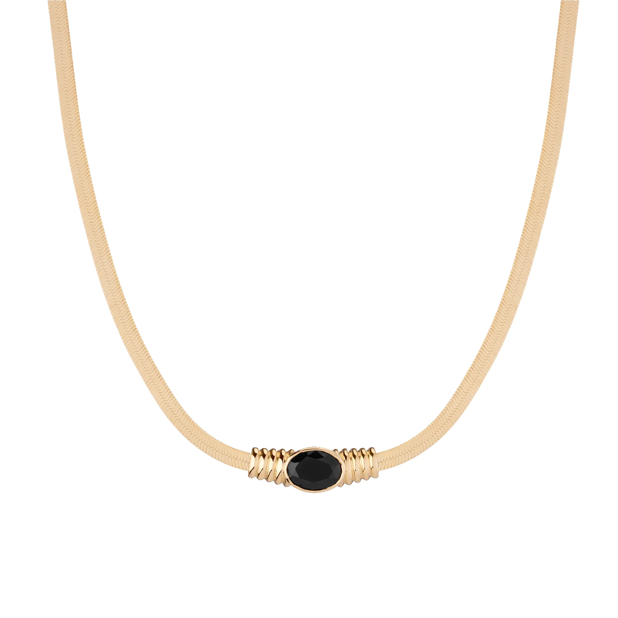 Lab Grown Black Sapphire Art Deco Herringbone Necklace sold by Aurate