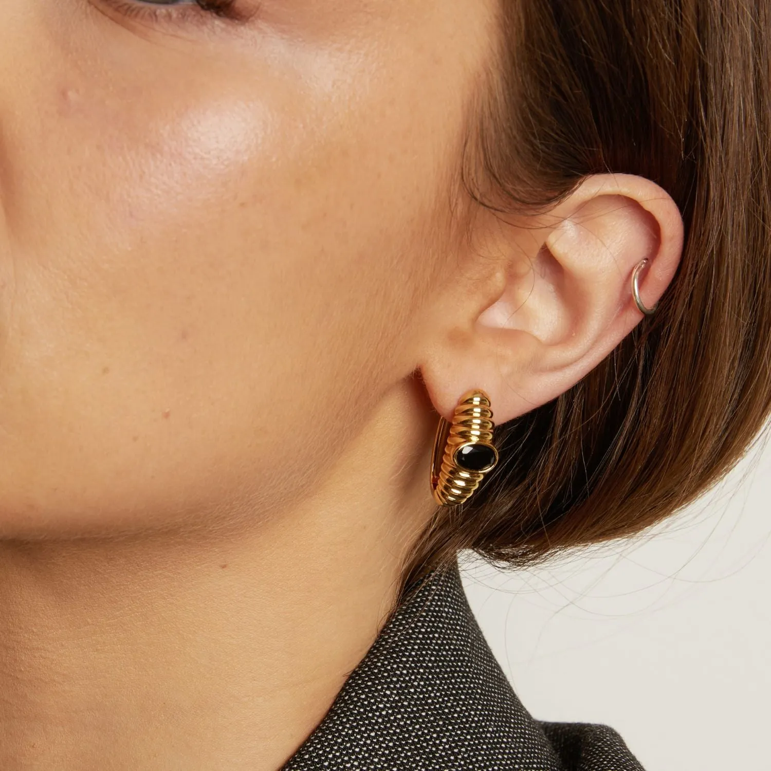 Lab Grown Black Sapphire Art Deco Earrings sold by Aurate product image thumbnail 3