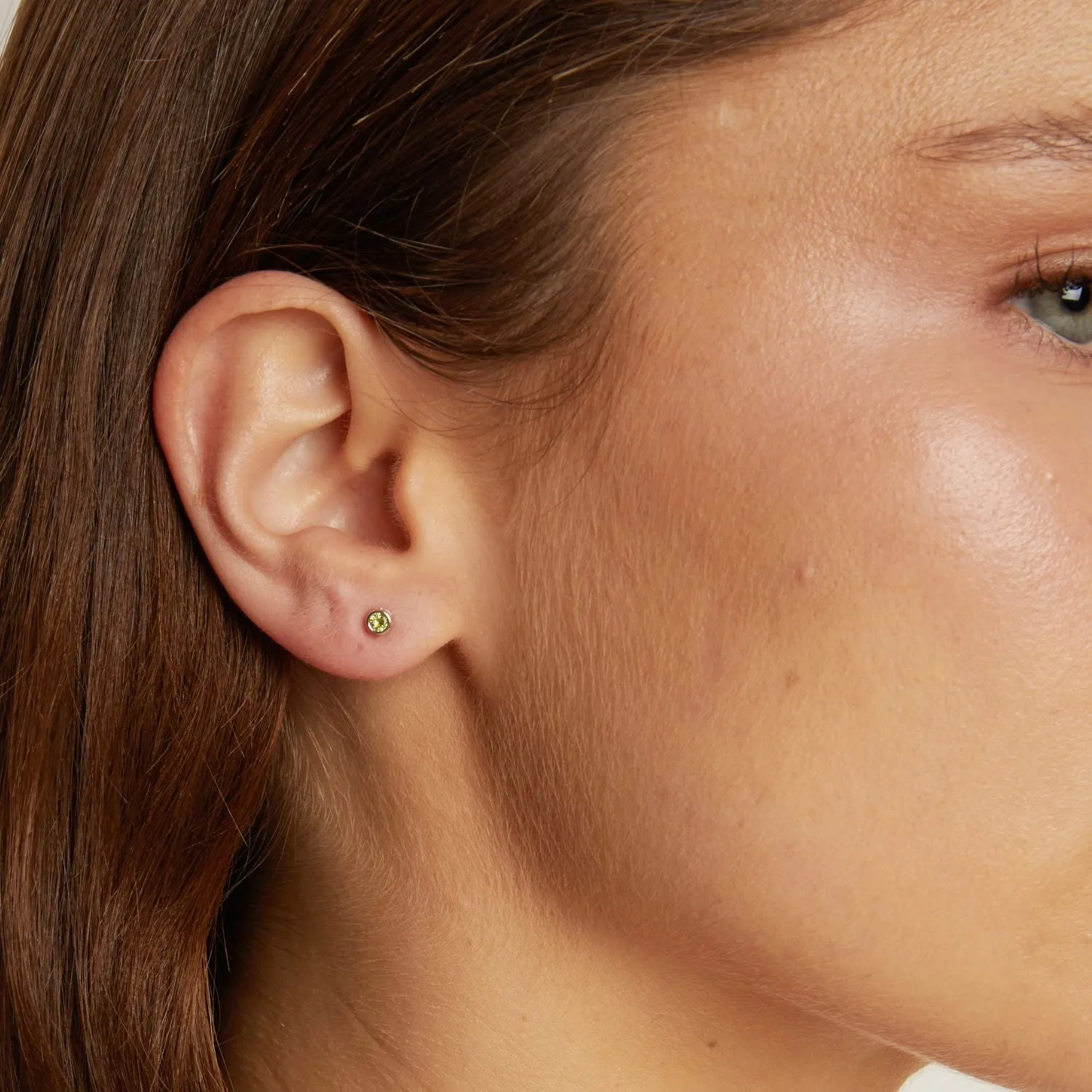 Aurate x Wilson: Lab Grown Peridot Bezel Stud Earrings sold by Aurate product image thumbnail 5