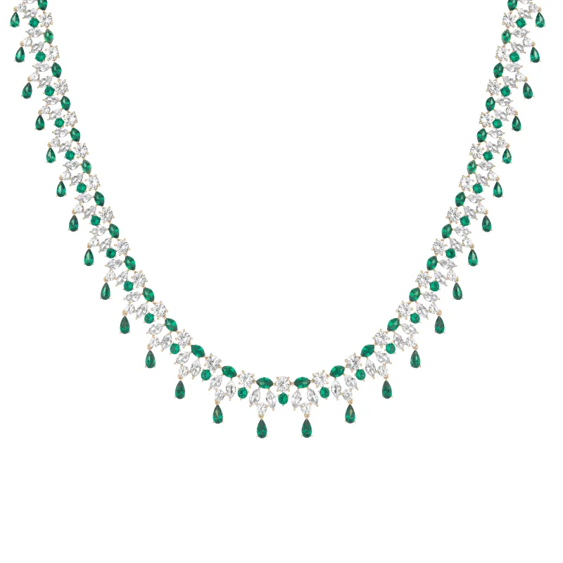 Lab Grown Green Emerald Teardrop Tennis Necklace sold by Aurate