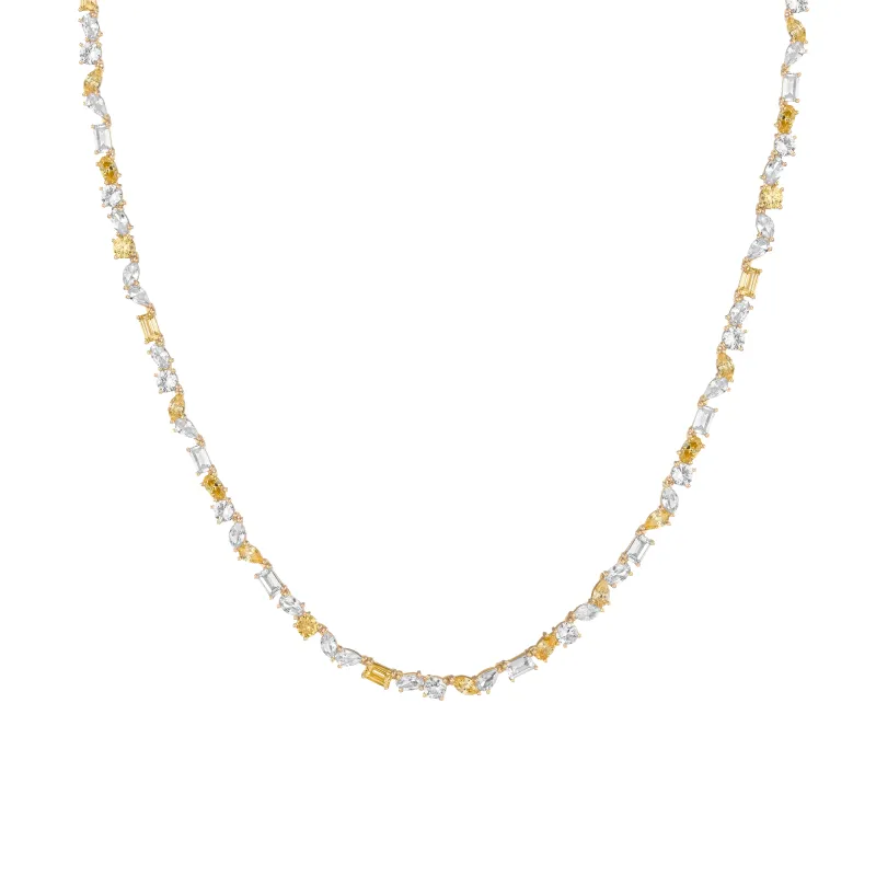 Lab Grown White Sapphire and Canary Mixed Shape Tennis Necklace sold by Aurate
