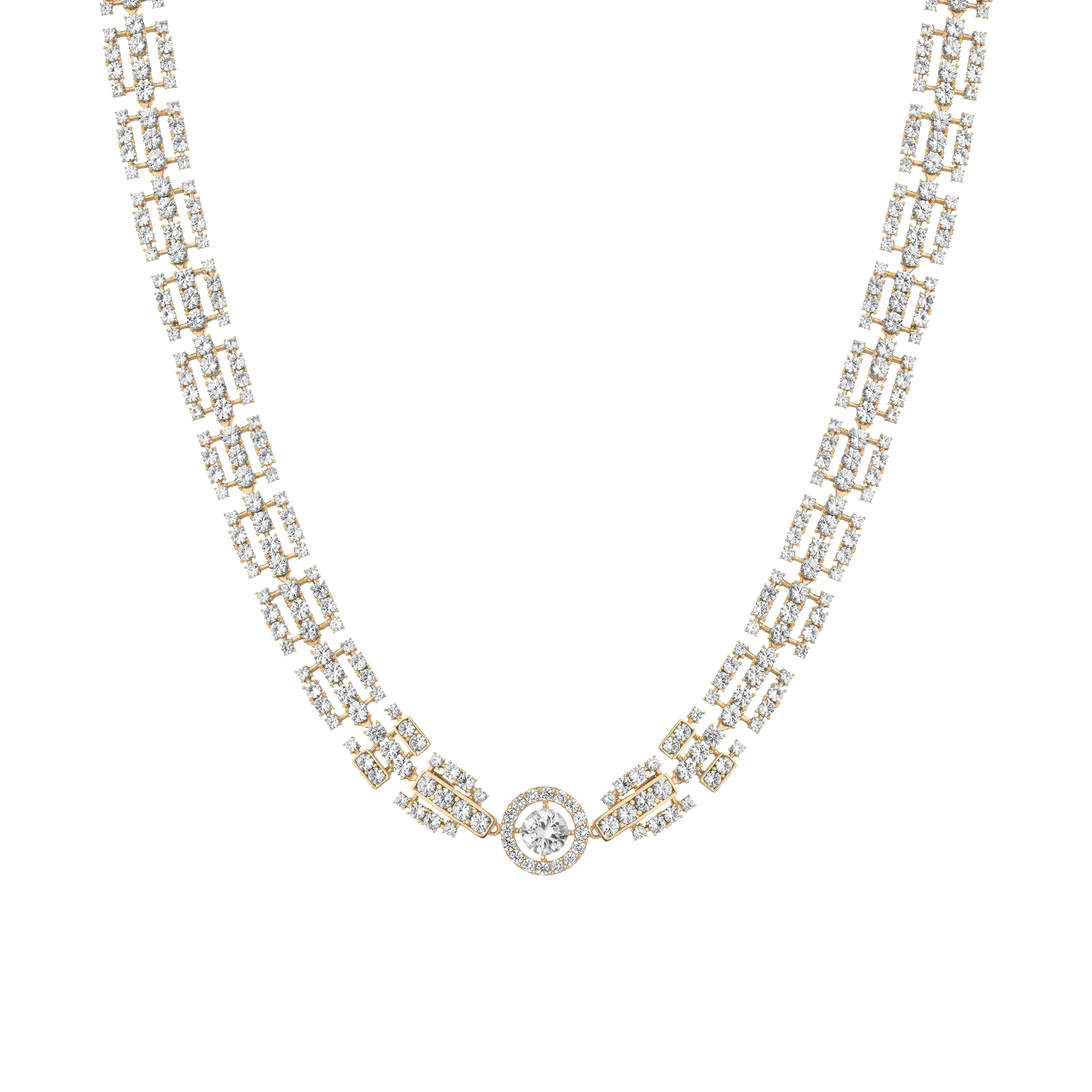 Lab Grown White Sapphire Three Layered Tennis Necklace sold by Aurate