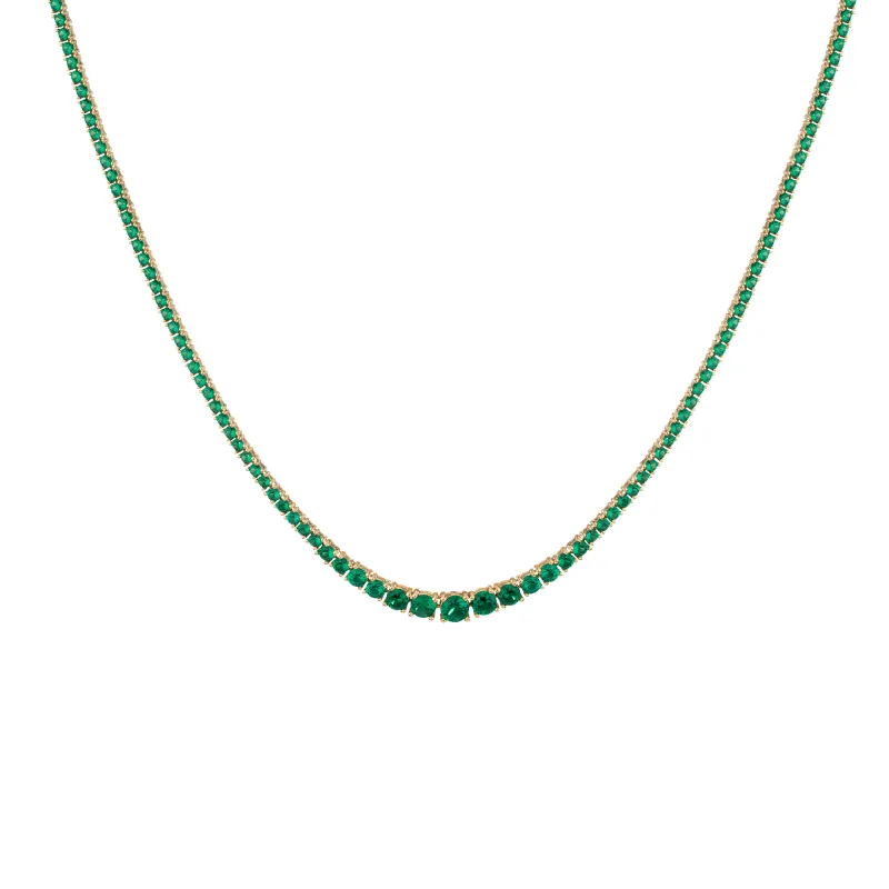 Lab Grown Green Emerald Modern Graduated Tennis Necklace sold by Aurate