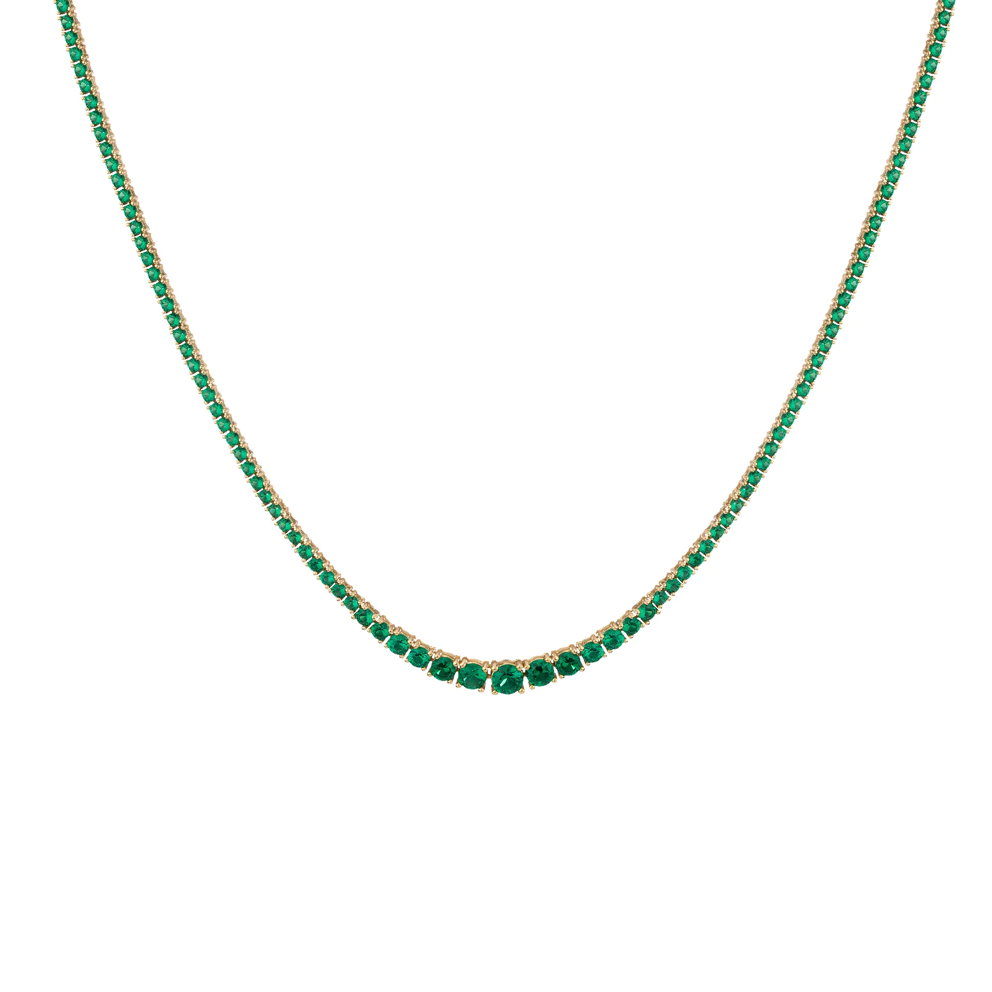 Lab Grown Green Emerald Modern Graduated Tennis Necklace sold by Aurate