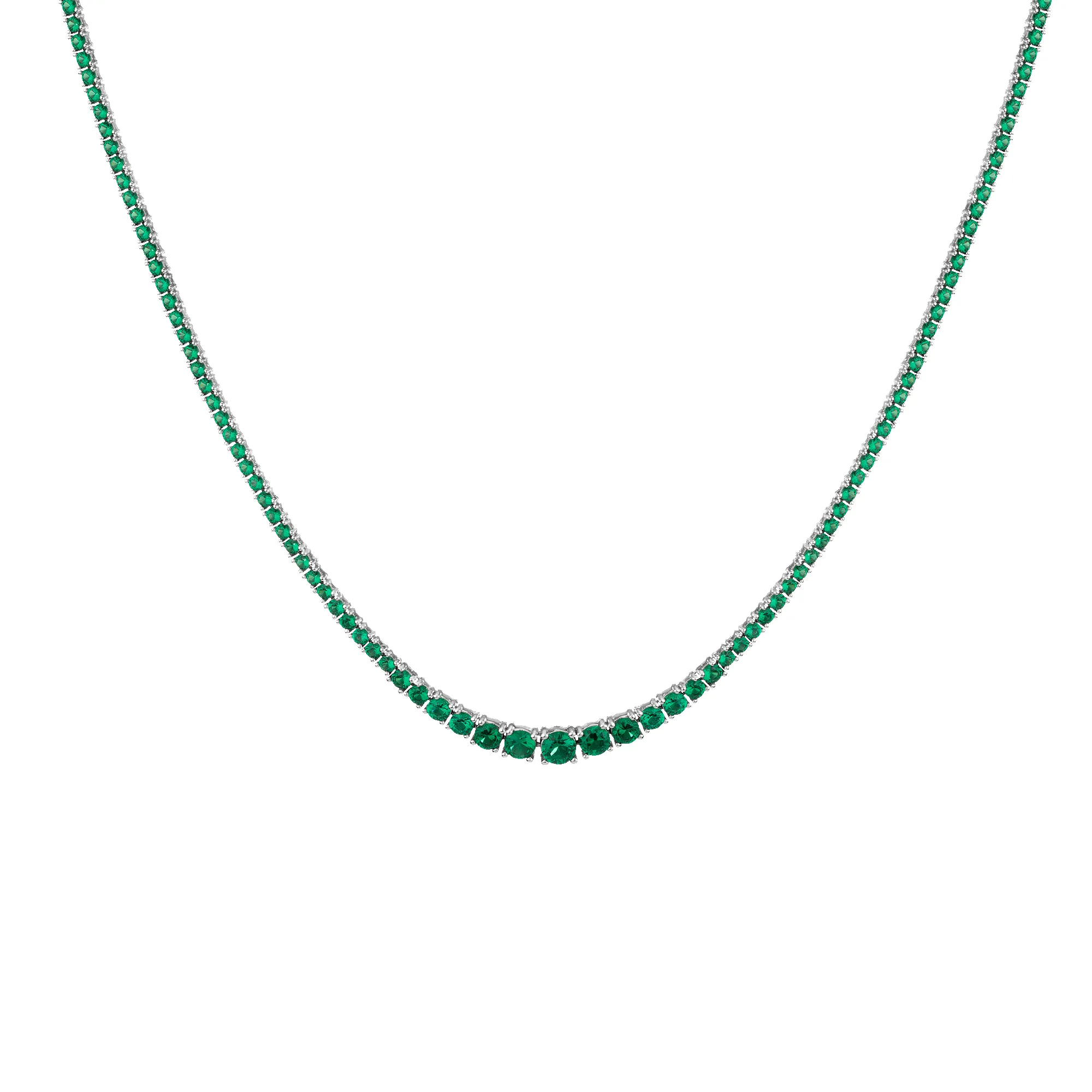 Lab Grown Green Emerald Modern Graduated Tennis Necklace sold by Aurate product image thumbnail 3