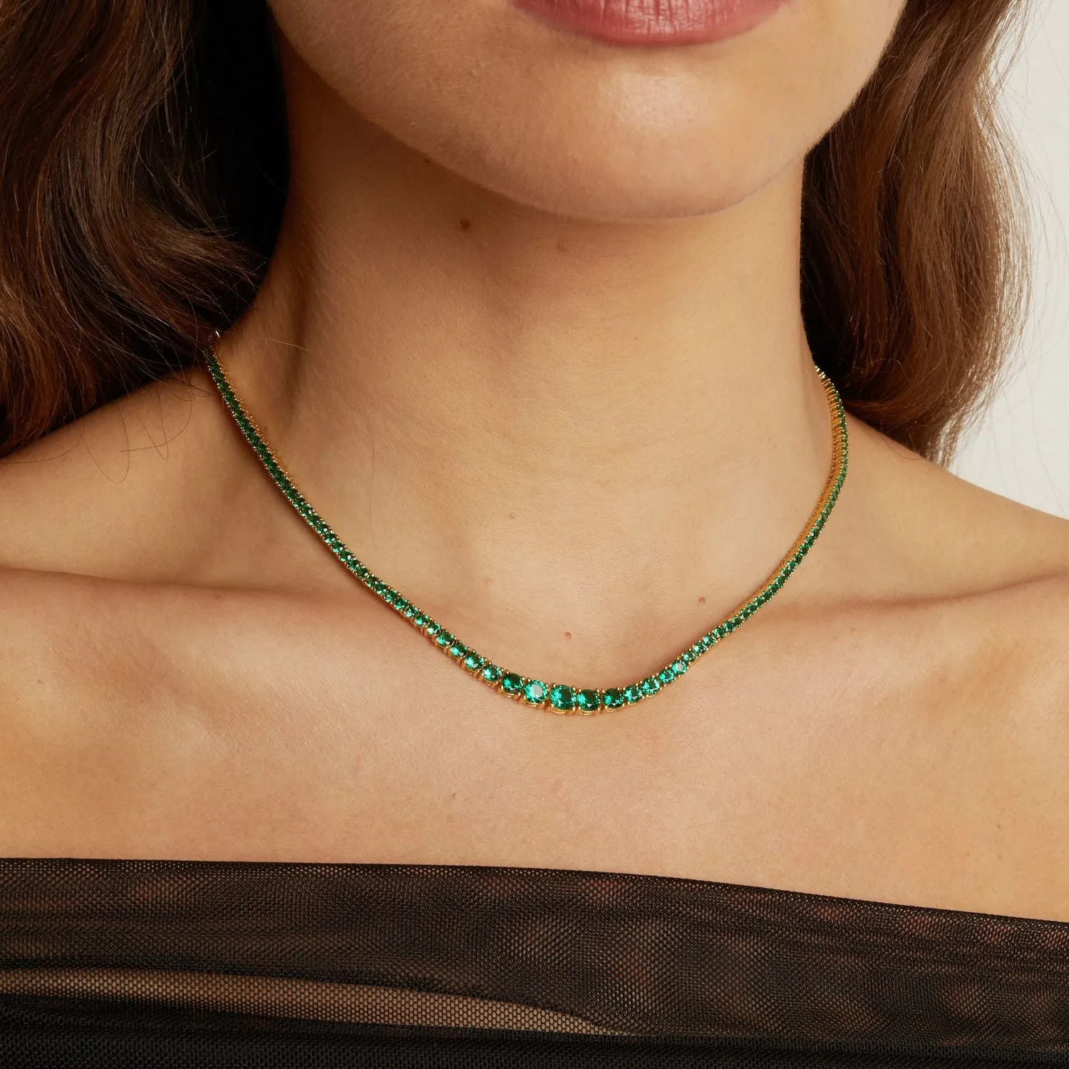 Lab Grown Green Emerald Modern Graduated Tennis Necklace sold by Aurate product image thumbnail 5