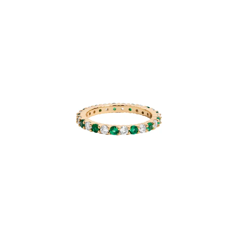 Lab Grown White Sapphire and Green Emerald Alternating Eternity Ring sold by Aurate