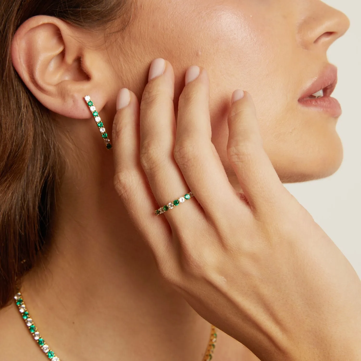 Lab Grown White Sapphire and Green Emerald Alternating Eternity Ring sold by Aurate product image thumbnail 3