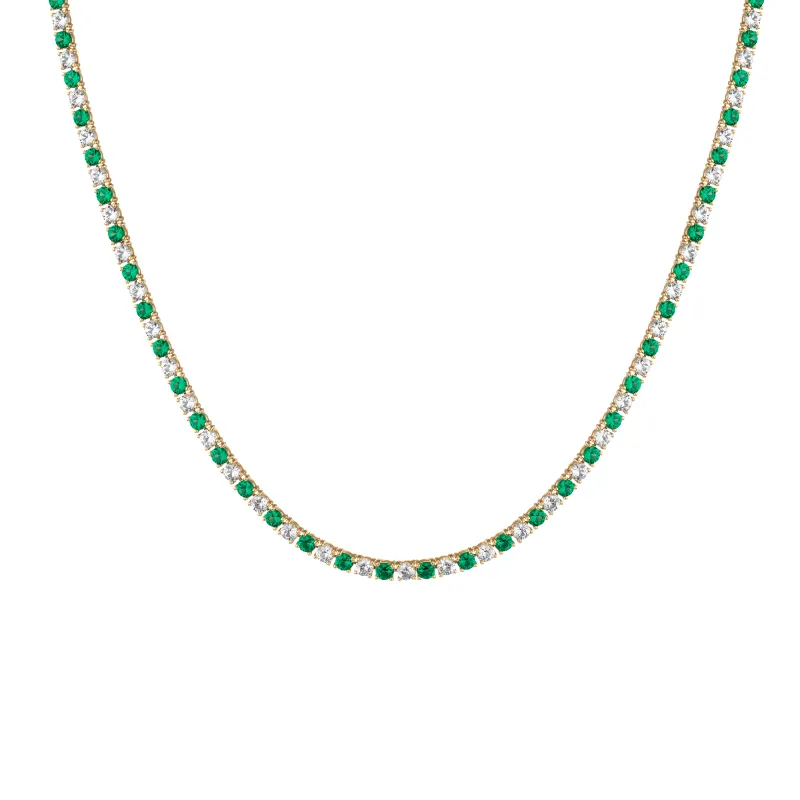 Lab Grown White Sapphire and Green Emerald Alternating Tennis Necklace sold by Aurate