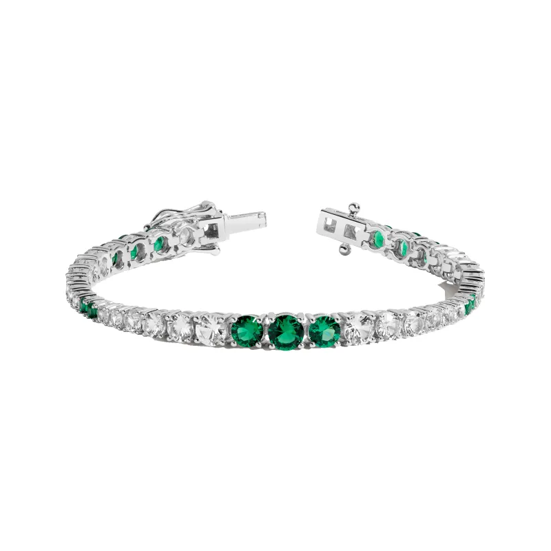 Lab Grown Green Emerald and White Sapphire Scalloped Tennis Bracelet sold by Aurate