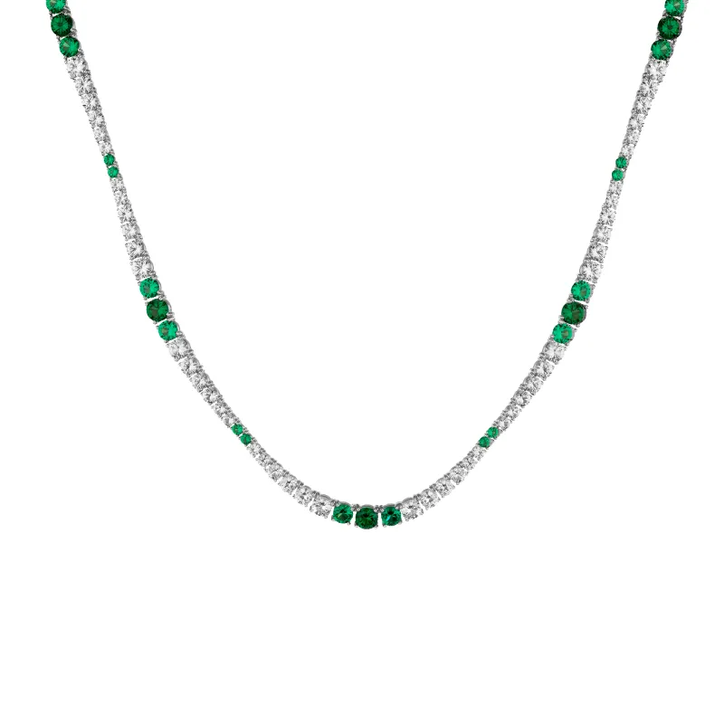Lab Grown Green Emerald and White Sapphire Scalloped Tennis Necklace sold by Aurate