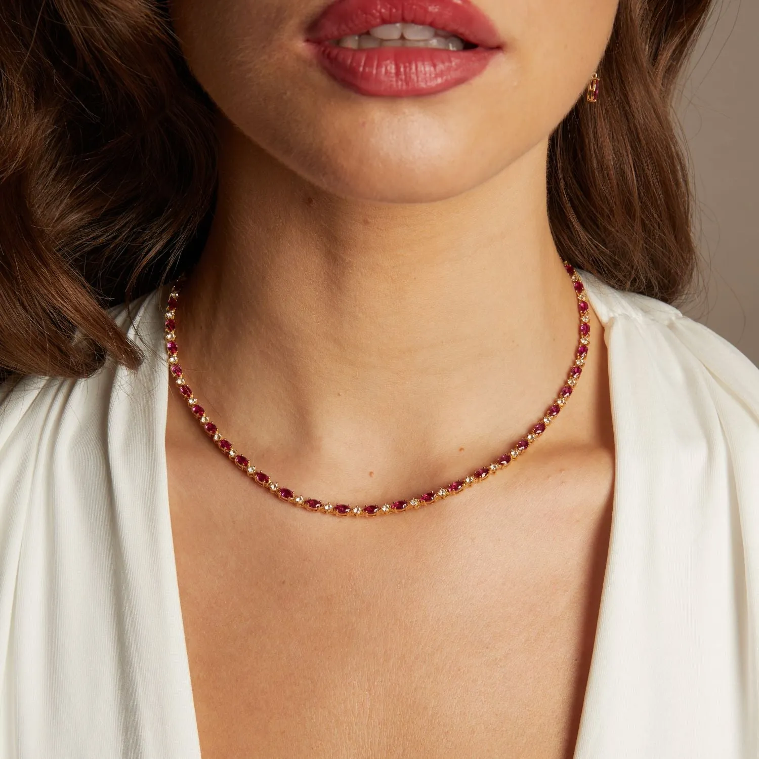 Aurate x Marilyn: Lab Grown Red Marquise Tennis Necklace sold by Aurate product image thumbnail 4