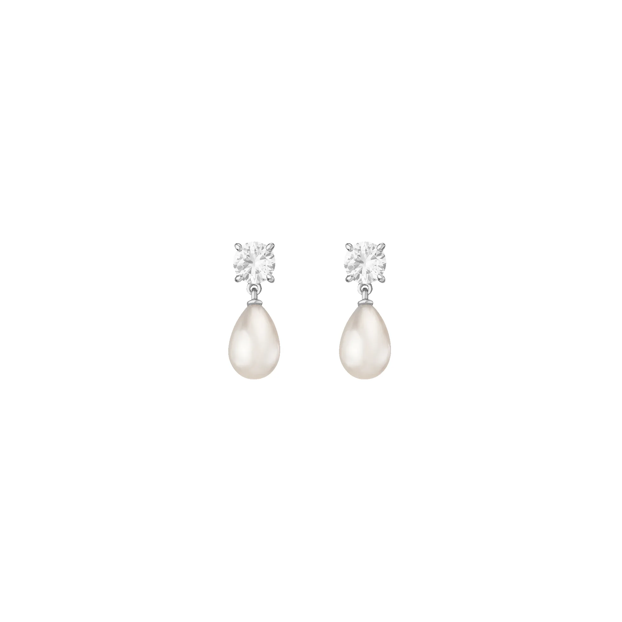 Lab Grown White Sapphire Pearl Drop Earrings sold by Aurate product image thumbnail 3