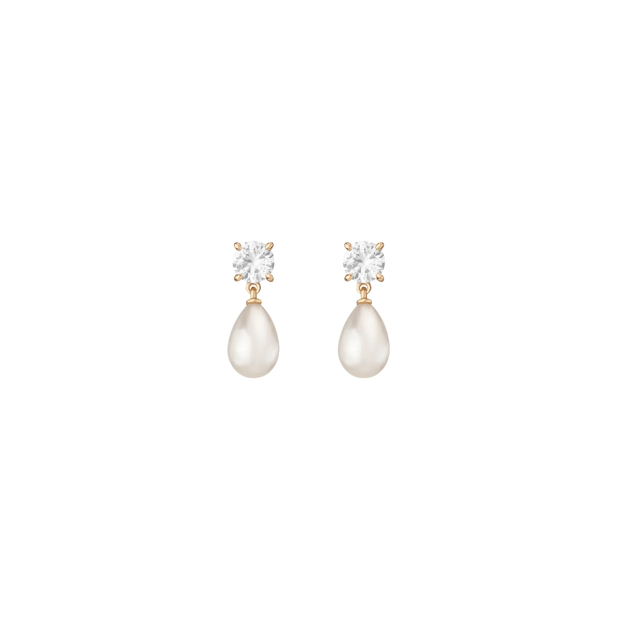 Lab Grown White Sapphire Pearl Drop Earrings sold by Aurate