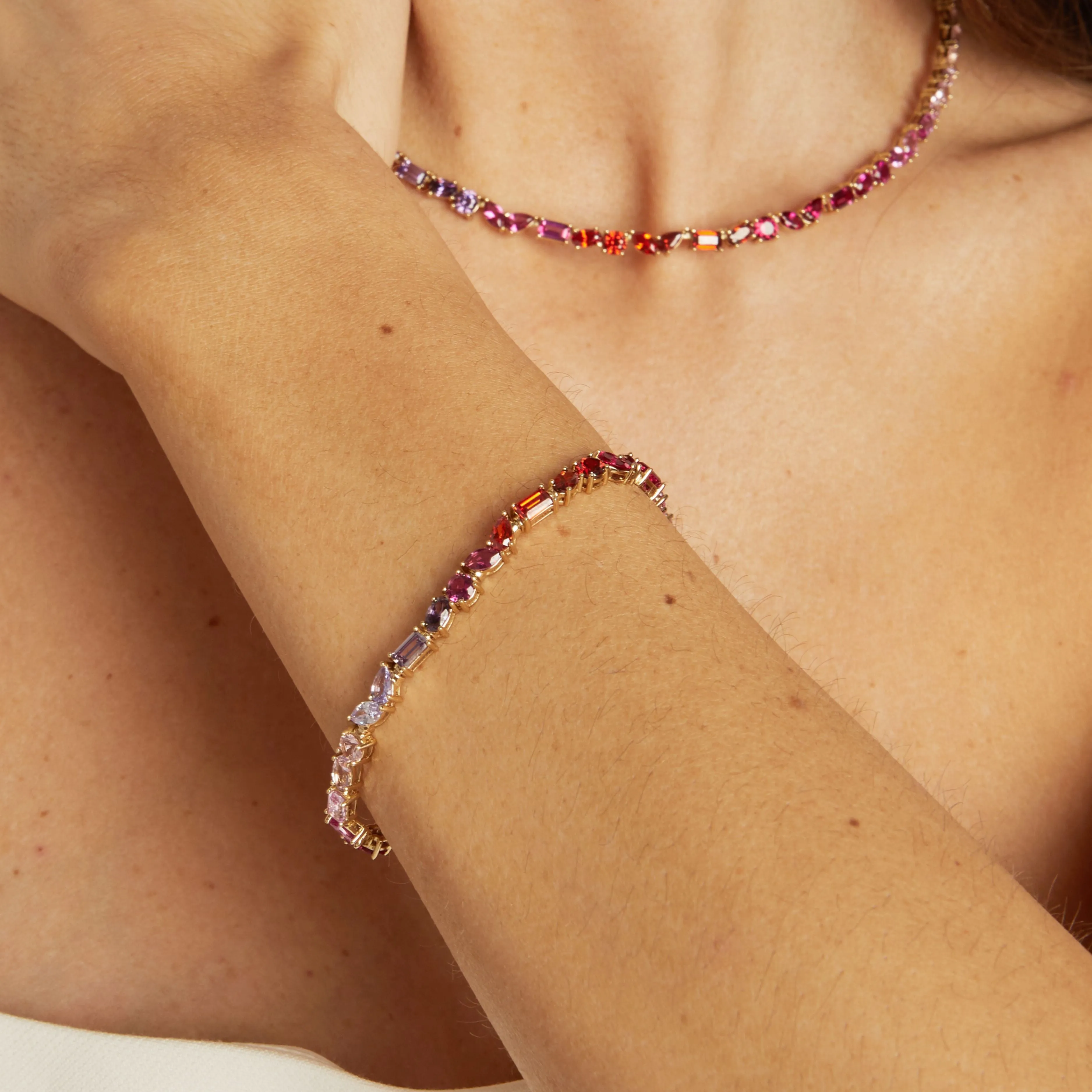 Pink Ombré Mixed Shape Tennis Bracelet sold by Aurate product image thumbnail 5