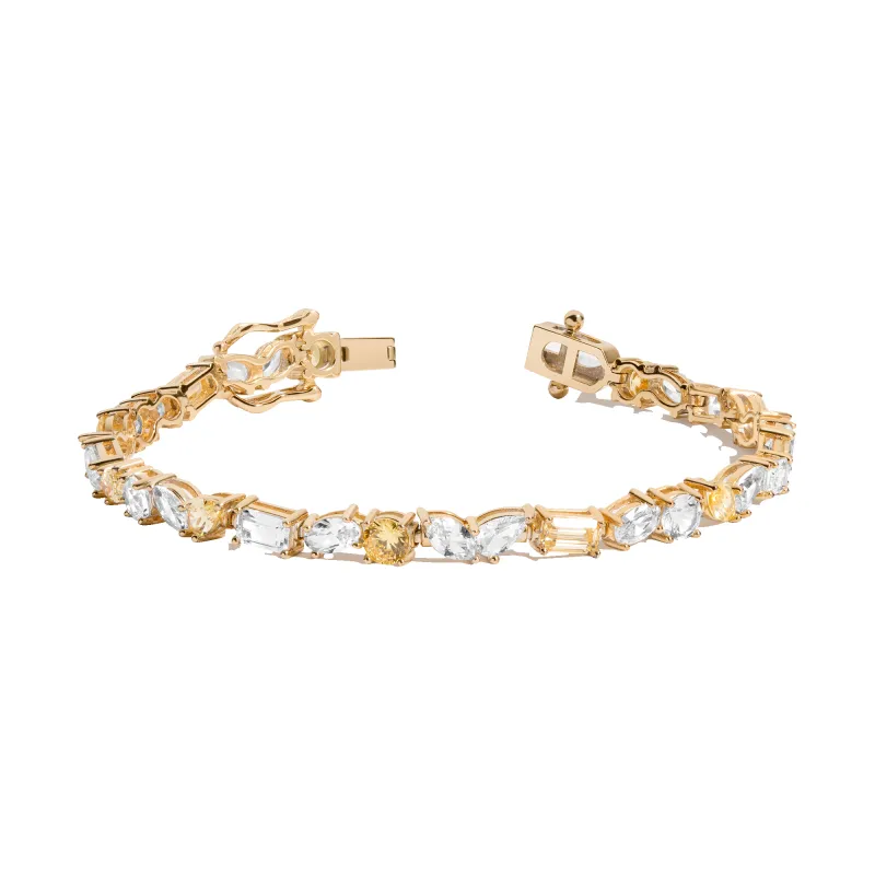 Lab Grown White Sapphire and Canary Mixed Shape Tennis Bracelet sold by Aurate