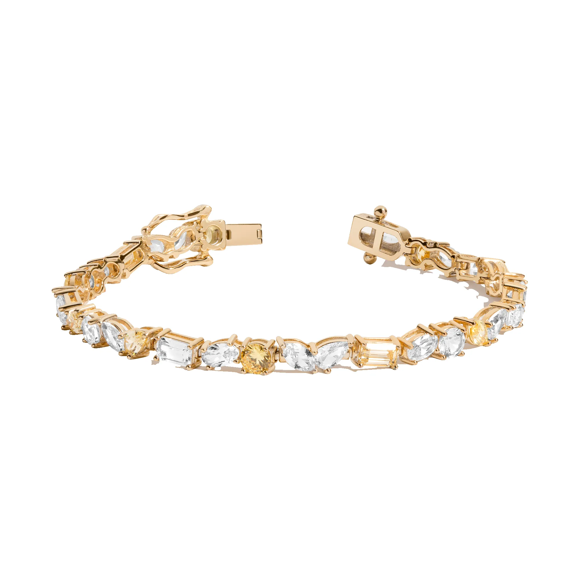 Lab Grown White Sapphire and Canary Mixed Shape Tennis Bracelet sold by Aurate