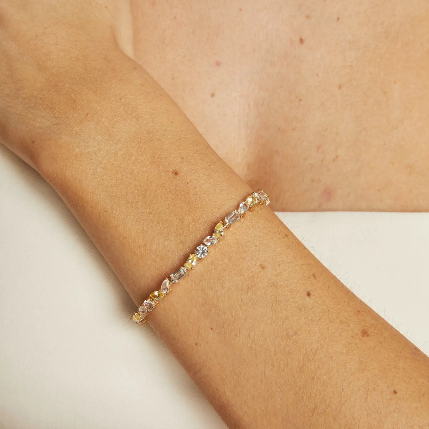 Lab Grown White Sapphire and Canary Mixed Shape Tennis Bracelet sold by Aurate product image thumbnail 5