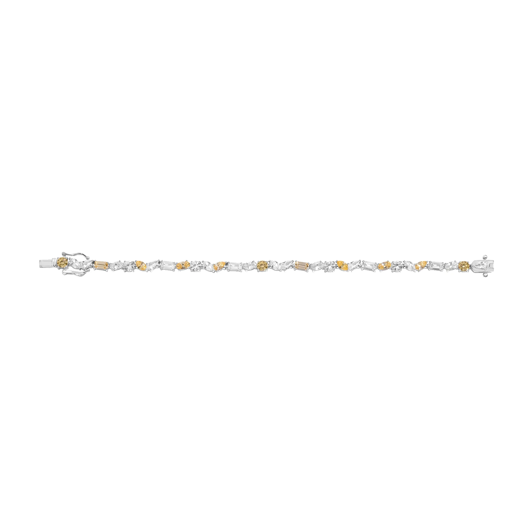 Lab Grown White Sapphire and Canary Mixed Shape Tennis Bracelet sold by Aurate product image thumbnail 4