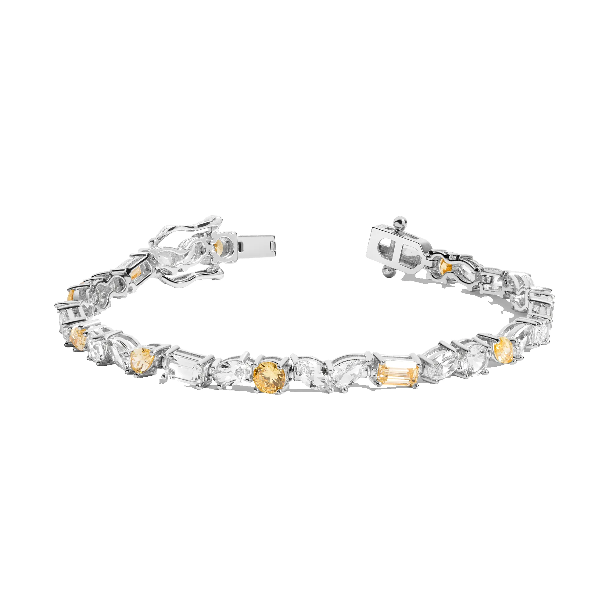 Lab Grown White Sapphire and Canary Mixed Shape Tennis Bracelet sold by Aurate product image thumbnail 3