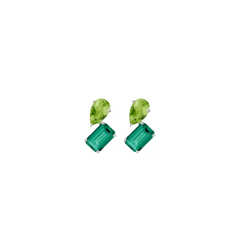 Toi et Moi Gemstone Mini Heirloom Earring - Green Emerald & Peridot made by Aurate