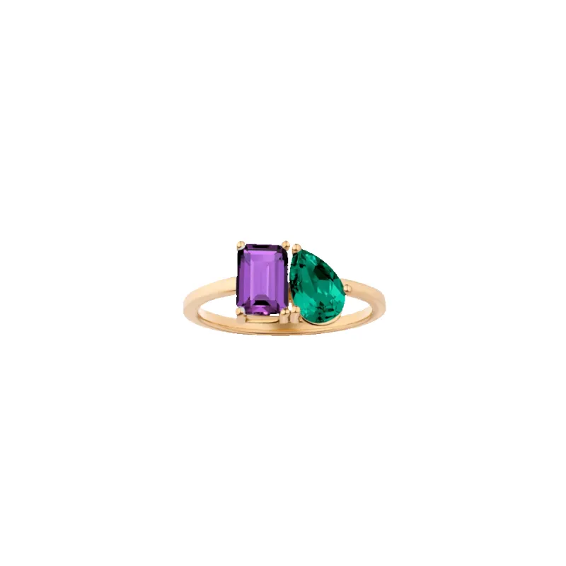 Toi et Moi Gemstone Classic Ring  - Purple Amethyst & Green Emerald made by Aurate