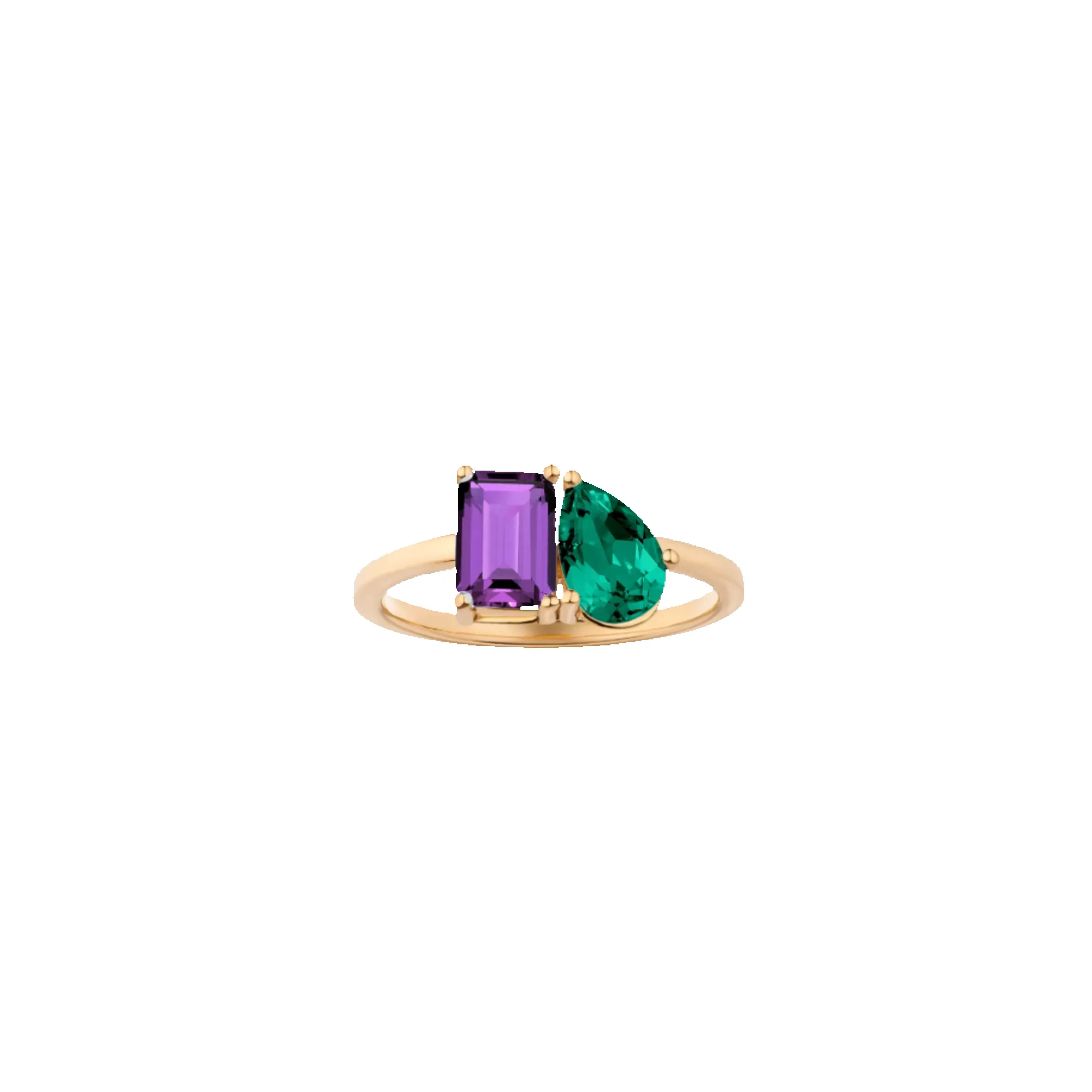 Toi et Moi Gemstone Classic Ring - Purple Amethyst & Green Emerald sold by Aurate