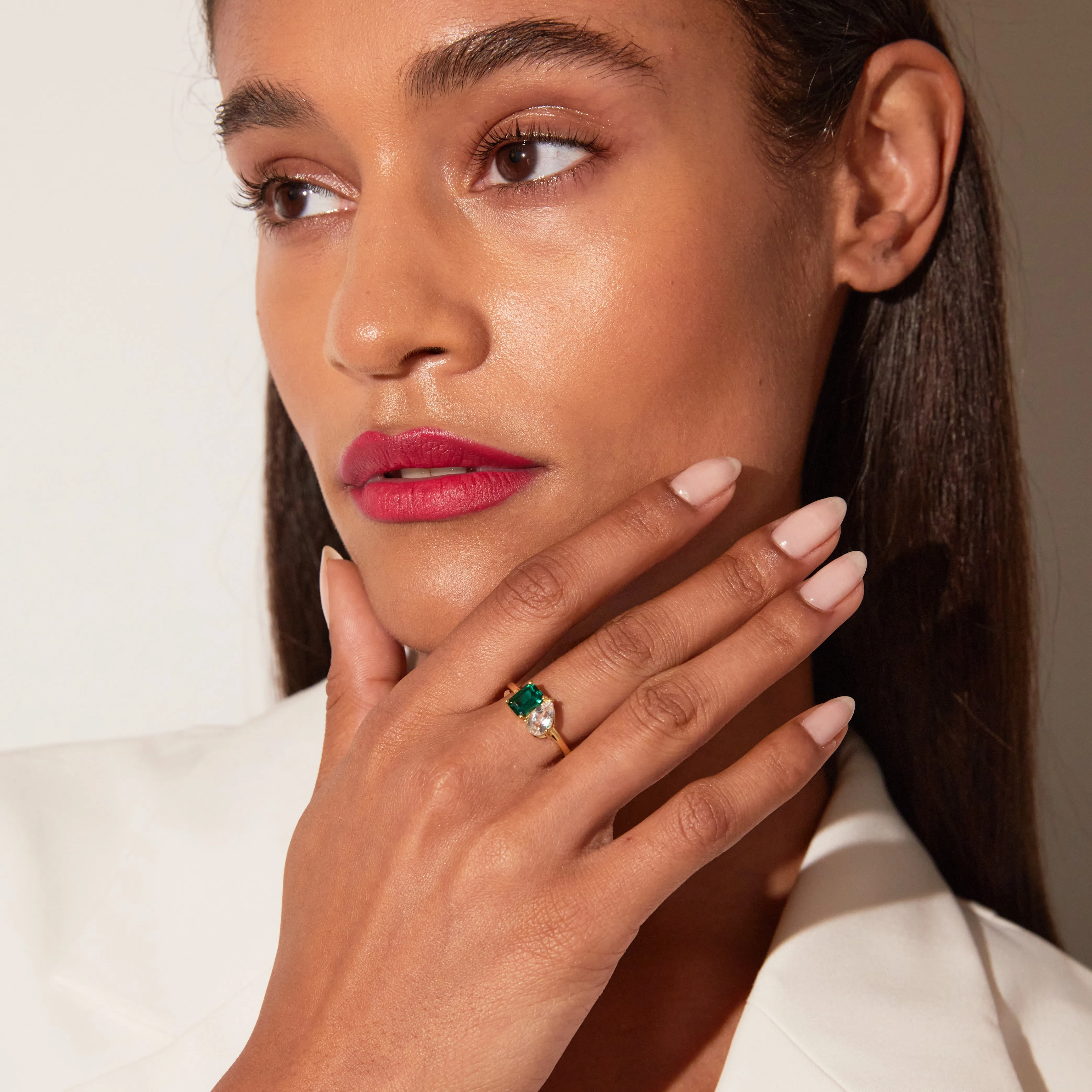 Toi et Moi Gemstone Classic Ring - Green Emerald & Blue Sapphire sold by Aurate product image thumbnail 3