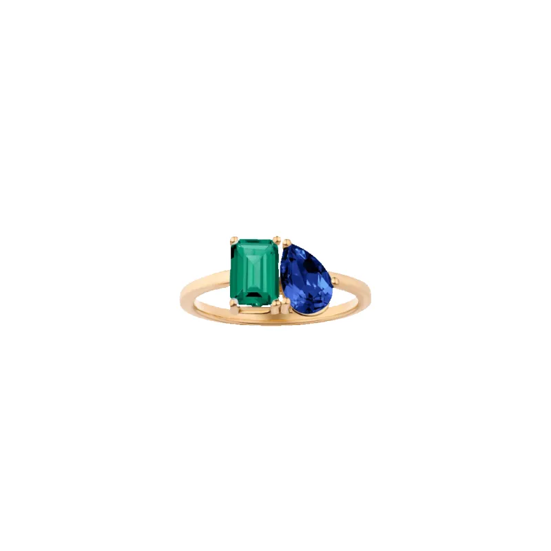 Toi et Moi Gemstone Classic Ring  - Green Emerald & Blue Sapphire made by Aurate