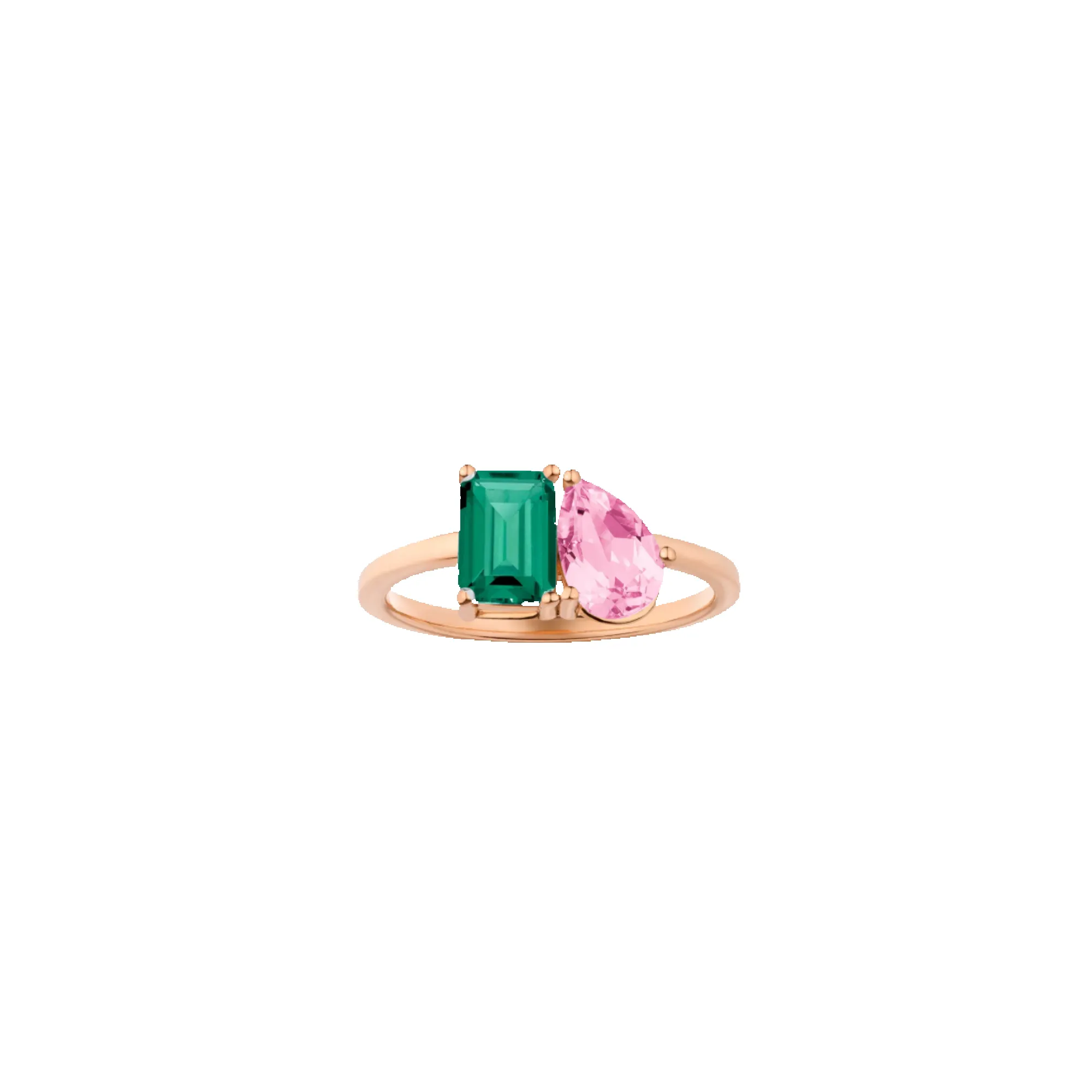 Toi et Moi Gemstone Classic Ring - Green Emerald & Pink Tourmaline sold by Aurate product image thumbnail 2