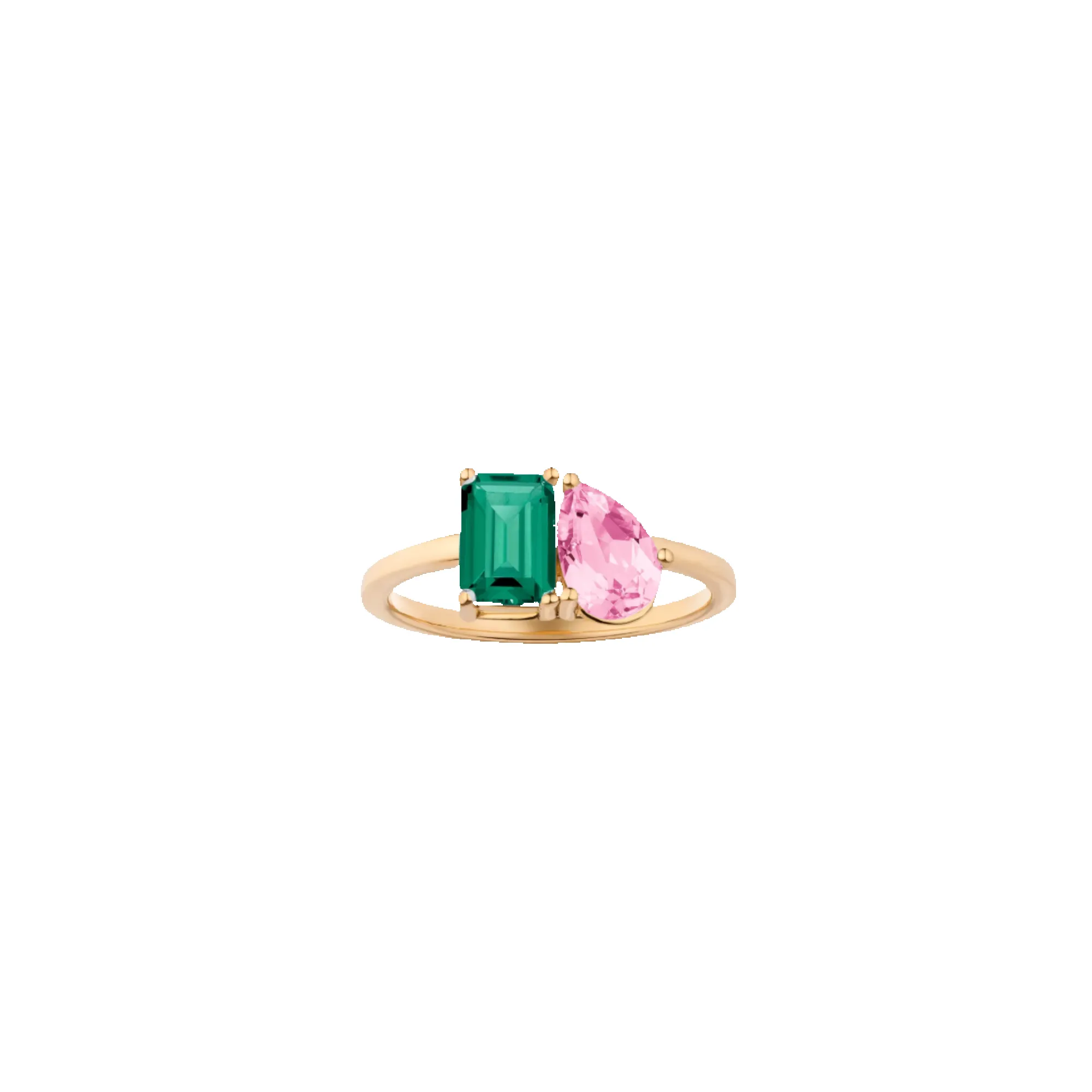 Toi et Moi Gemstone Classic Ring - Green Emerald & Pink Tourmaline sold by Aurate
