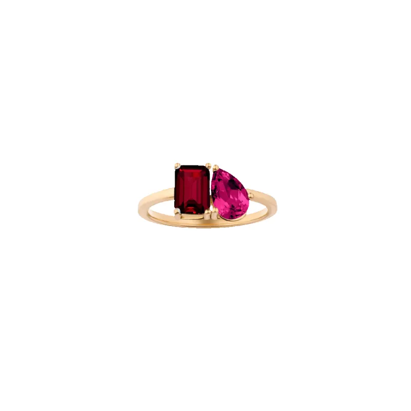 Toi et Moi Gemstone Classic Ring  - Red Garnet & Red Ruby made by Aurate