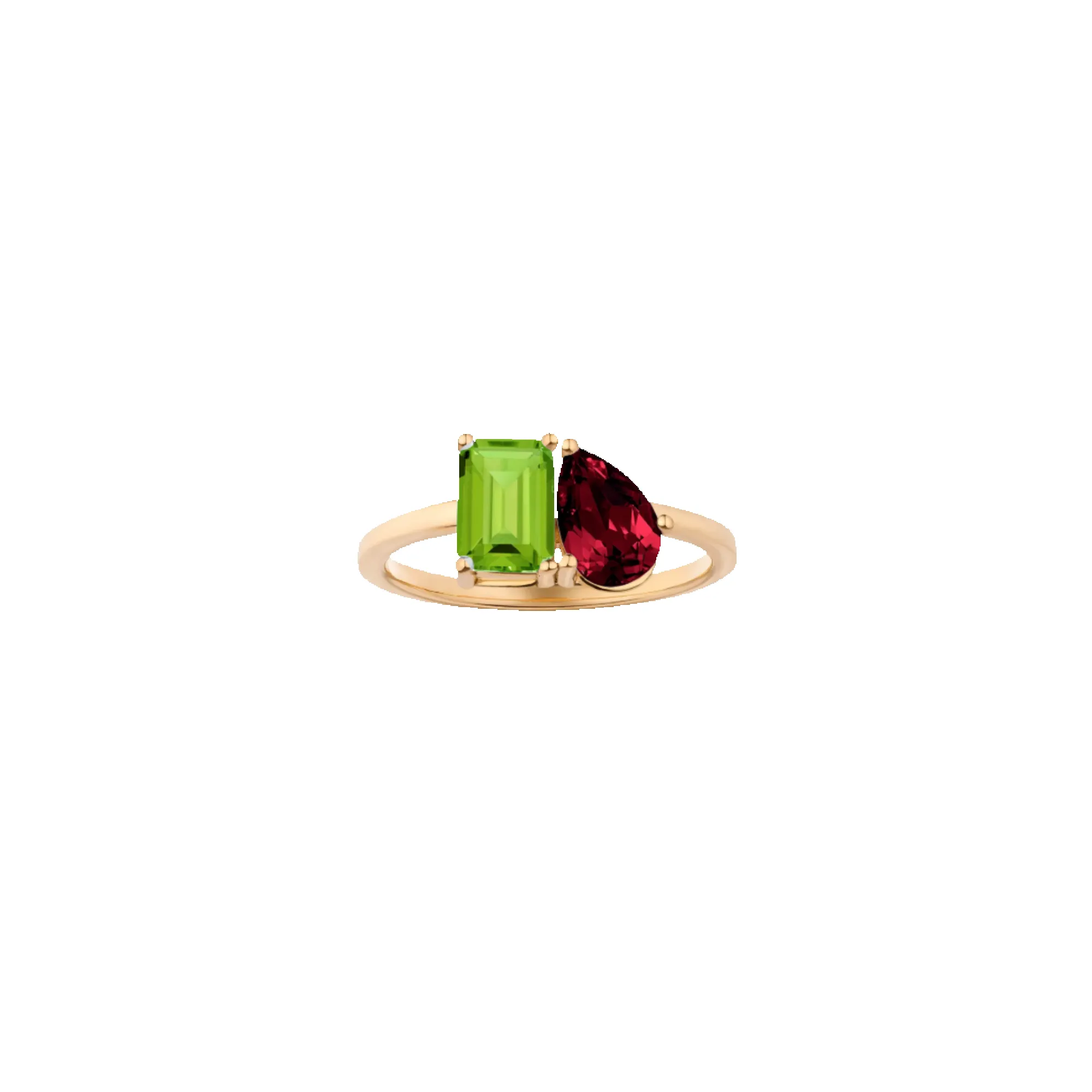Toi et Moi Gemstone Classic Ring - Green Peridot & Red Garnet sold by Aurate