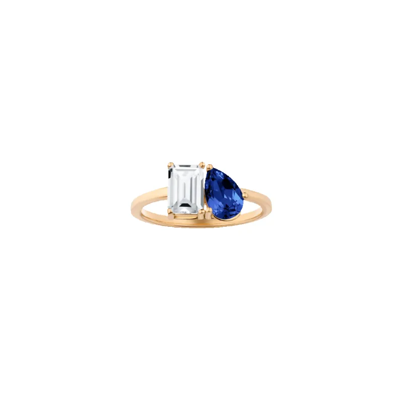 Toi et Moi Gemstone Classic Ring  - White Topaz & Blue Sapphire made by Aurate